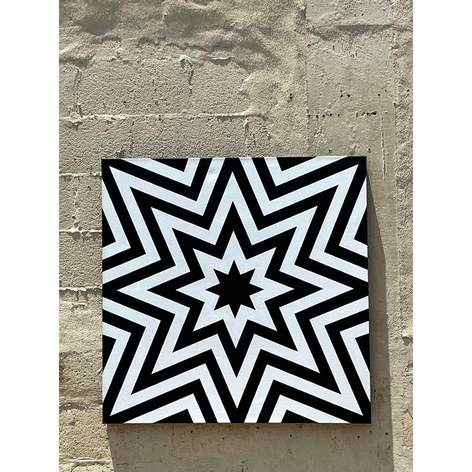 Vintage Boho Original Geometric Abstract Oil on Canvas - Side view