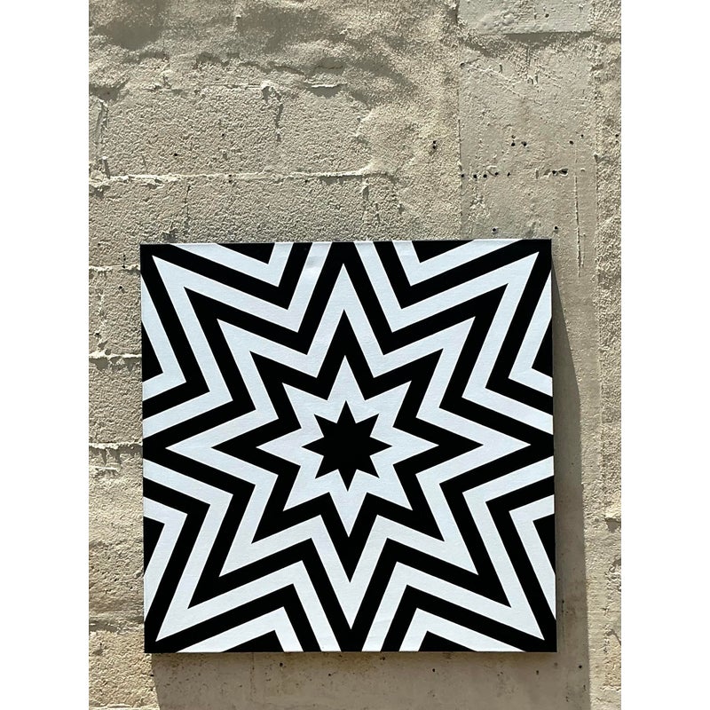 Vintage Boho Original Geometric Abstract Oil on Canvas - Back view
