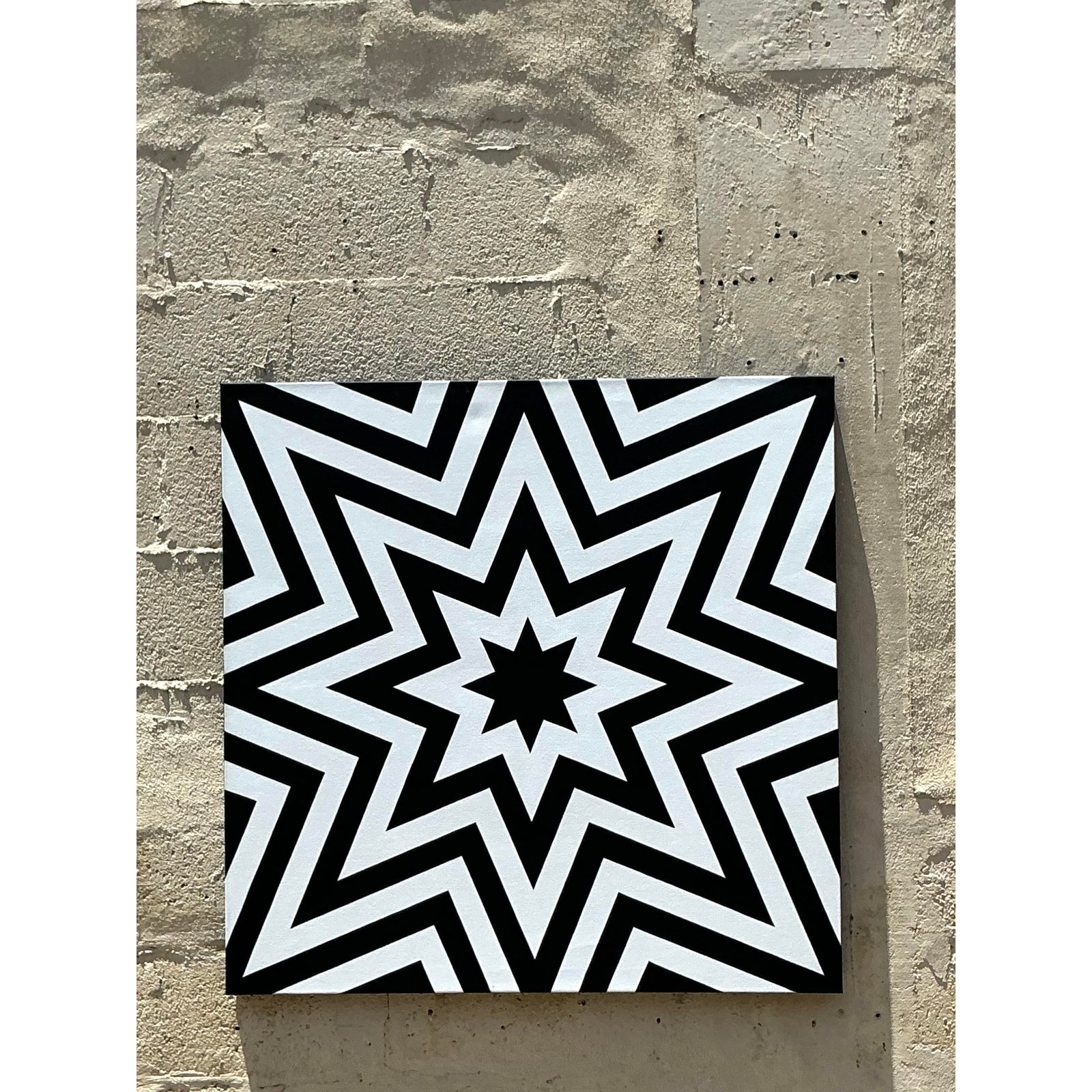 Vintage Boho Original Geometric Abstract Oil on Canvas - Top view