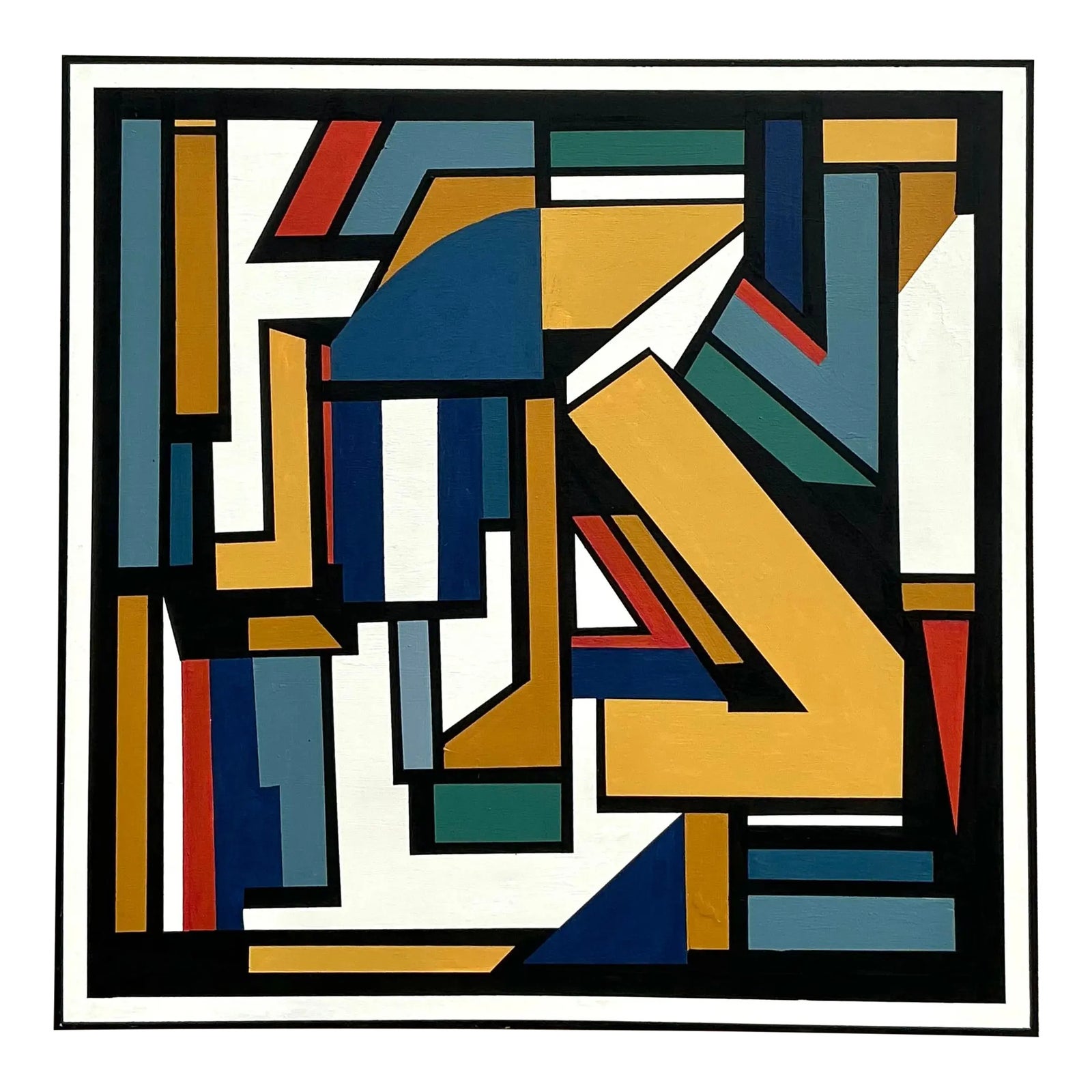 Vintage Boho Original Geometric Abstract Oil Painting on Canvas - Detail view