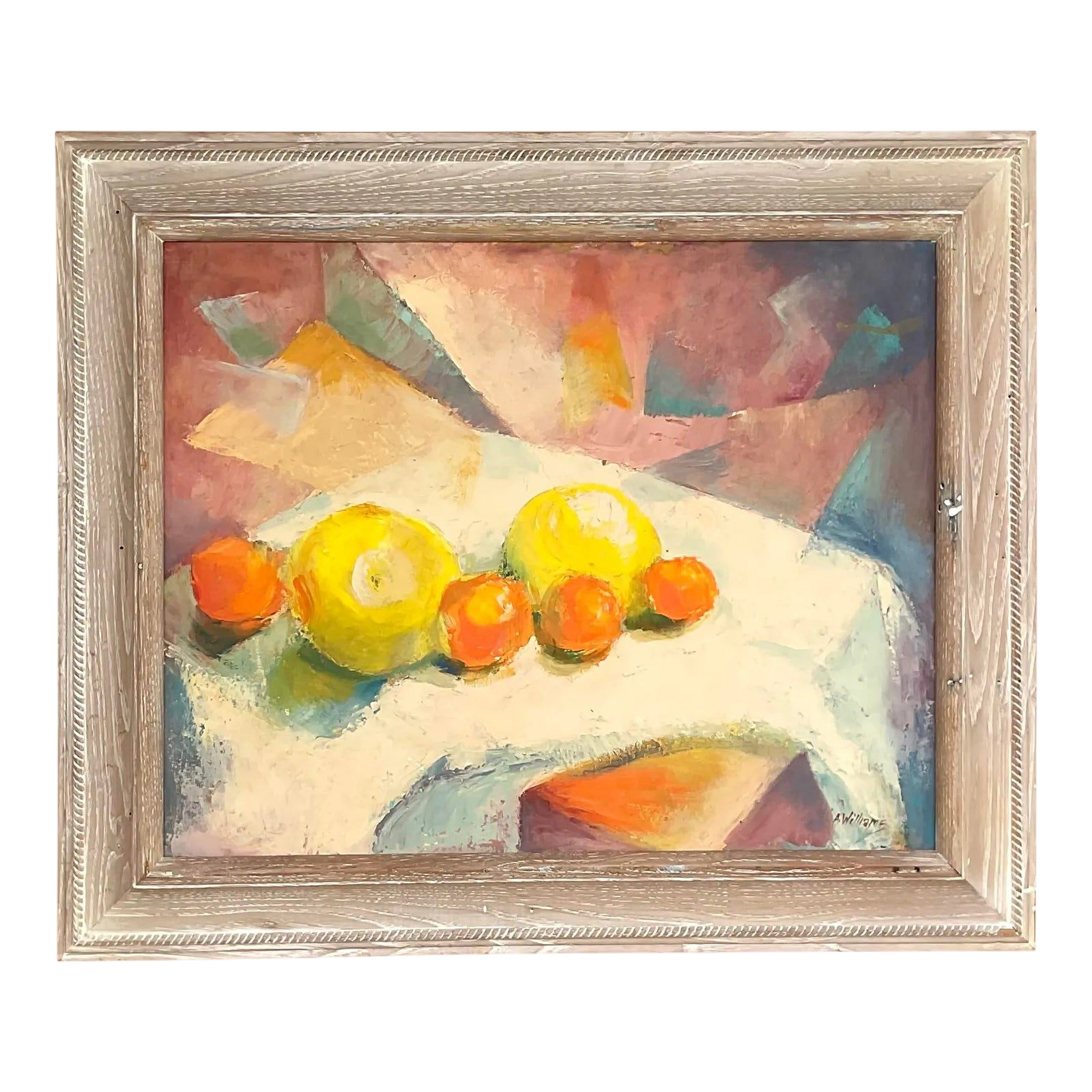 Vintage Boho Original Geometric Still Life Oil on Canvas