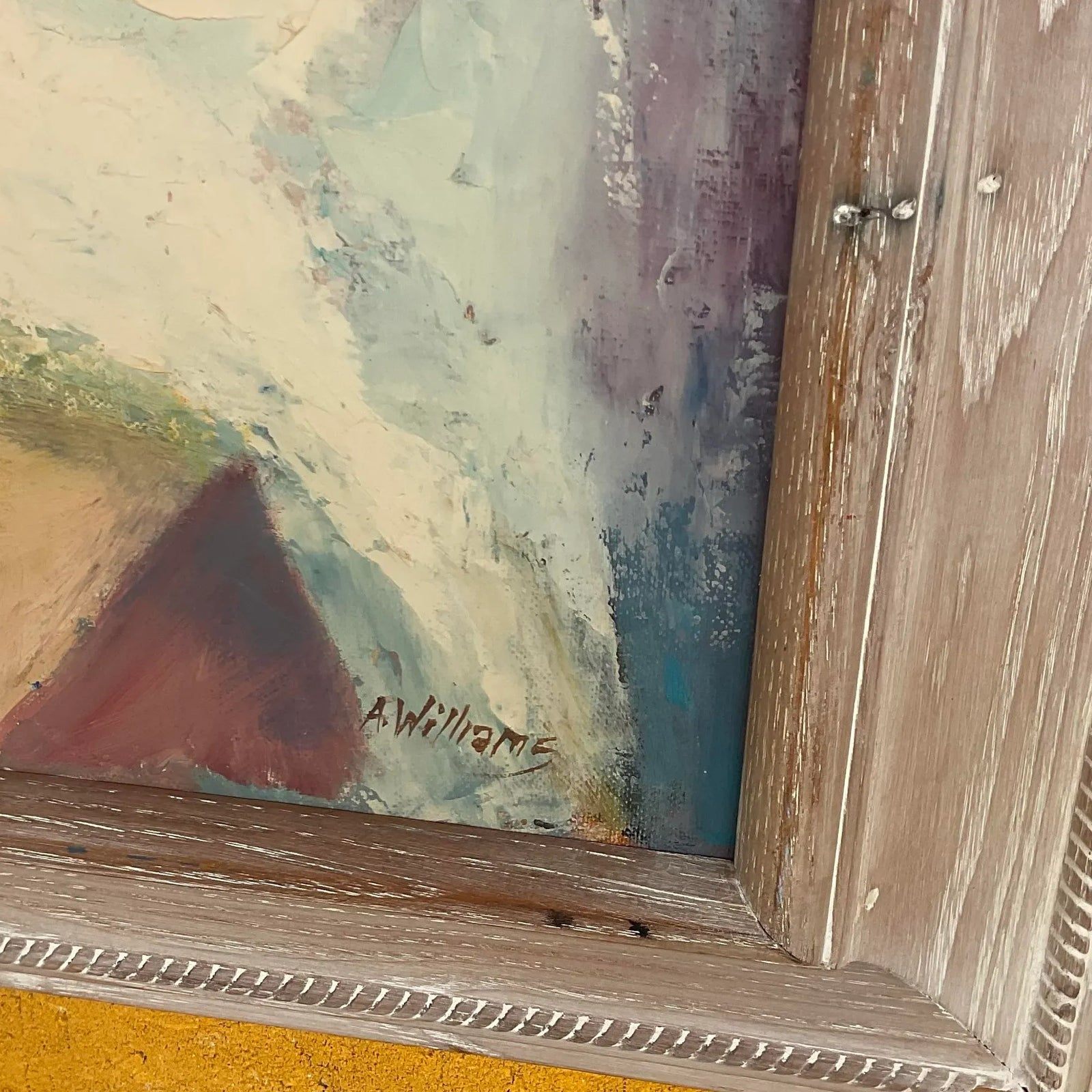 Vintage Boho Original Geometric Still Life Oil on Canvas - Side view