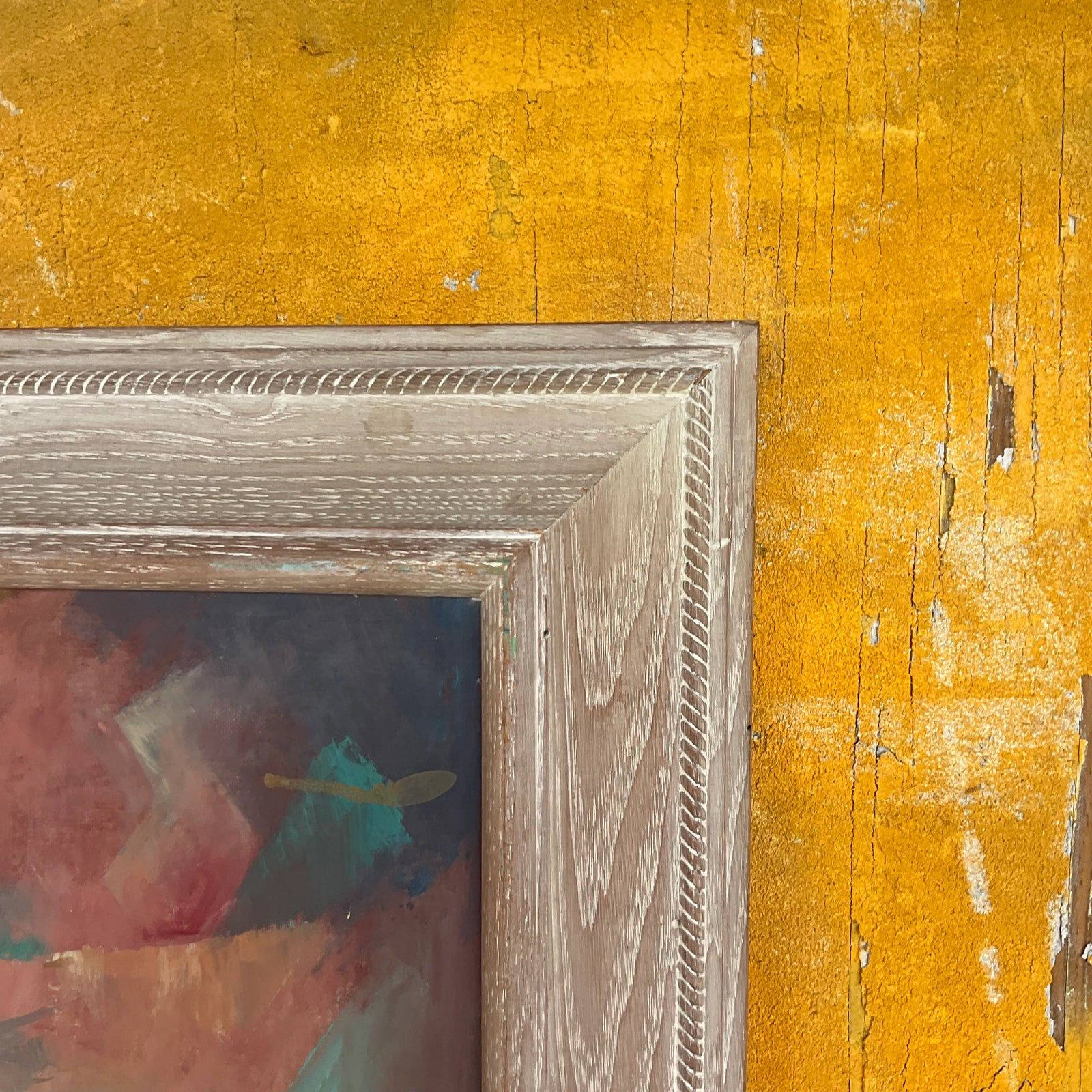 Vintage Boho Original Geometric Still Life Oil on Canvas - Back view