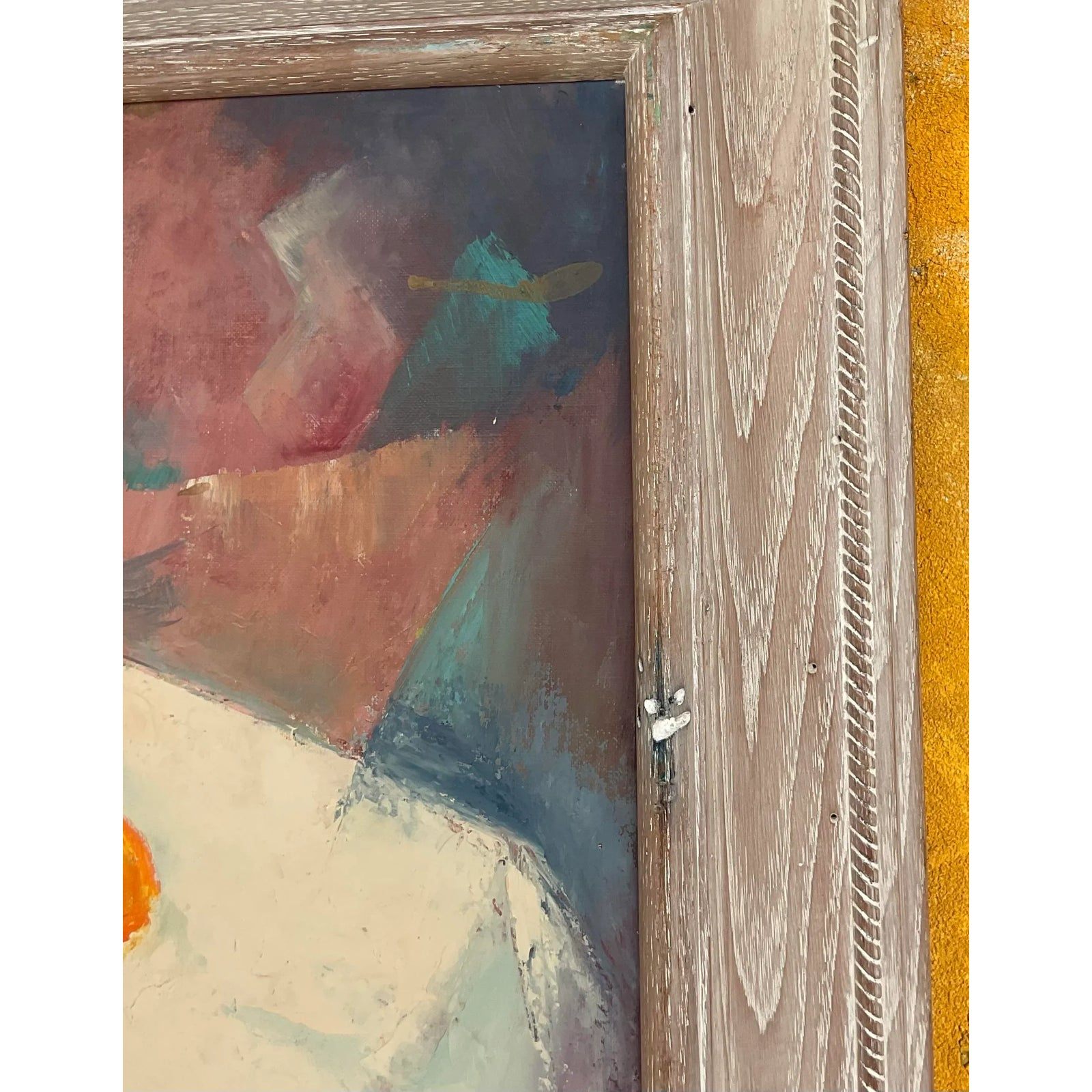 Vintage Boho Original Geometric Still Life Oil on Canvas - Detail view