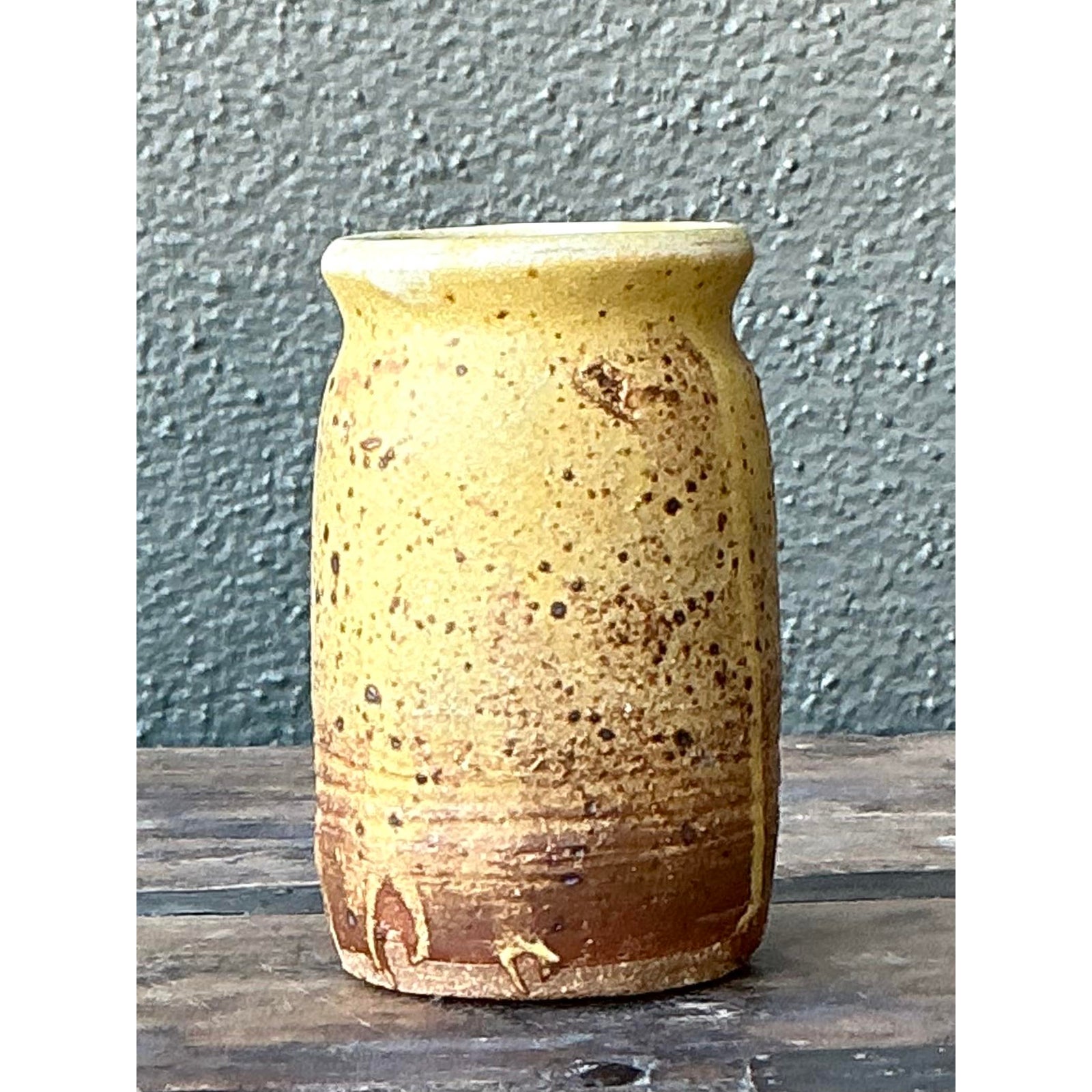 Vintage Boho Original Glazed Ceramic Vase - Top view
