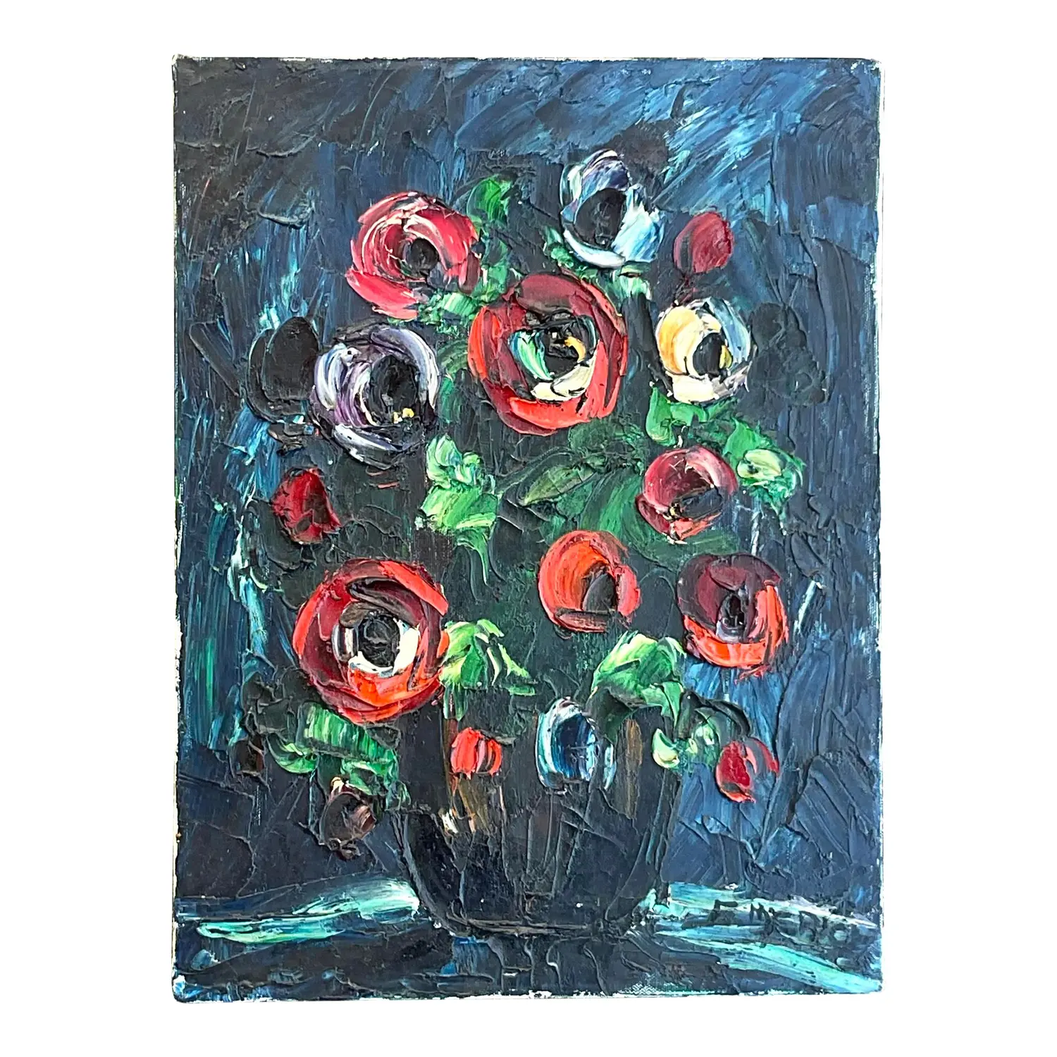 Vintage Boho Original Impasto Floral Oil Painting on Canvas