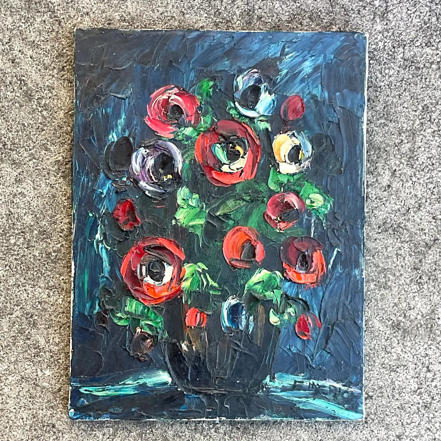 Vintage Boho Original Impasto Floral Oil Painting on Canvas - Side view
