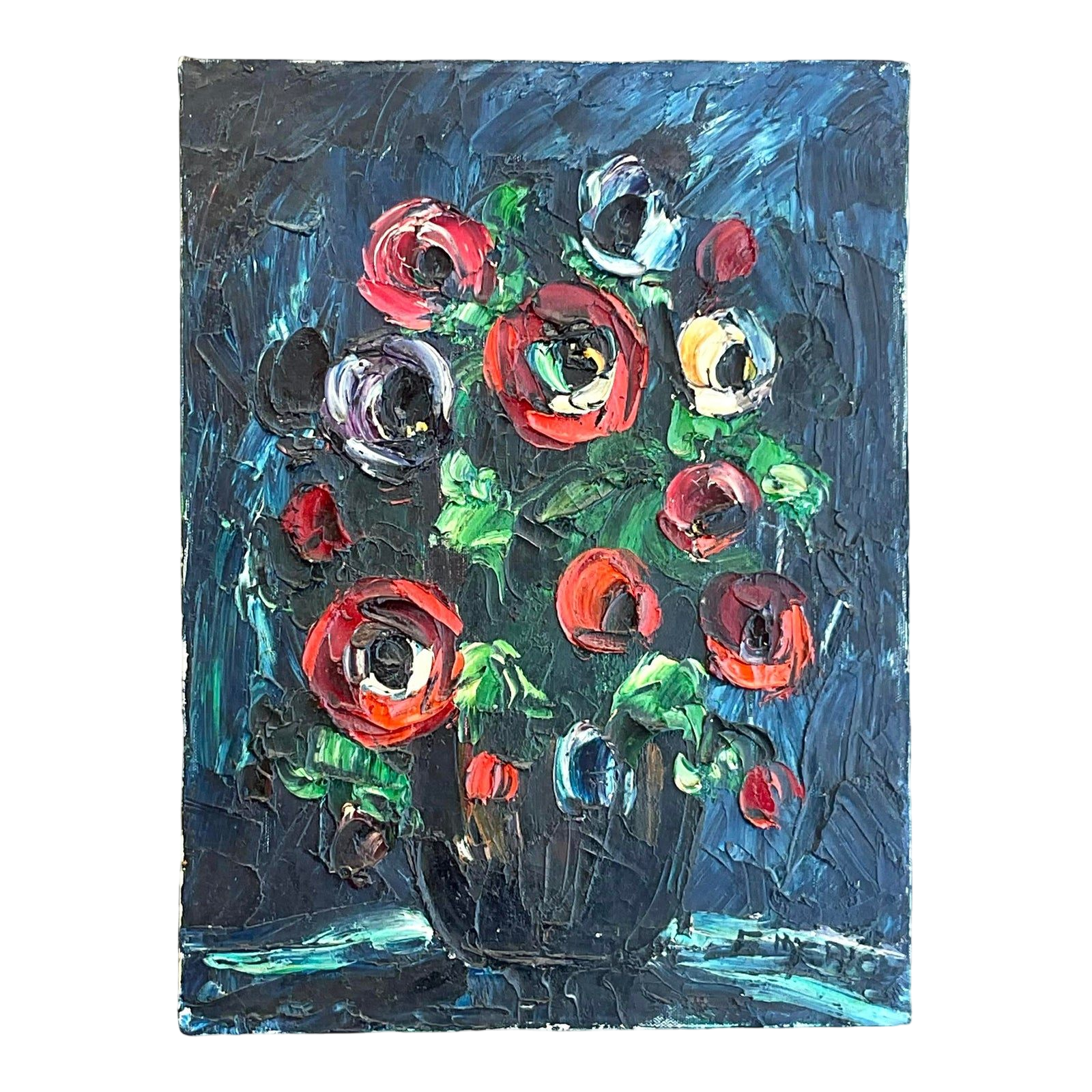 Vintage Boho Original Impasto Floral Oil Painting on Canvas