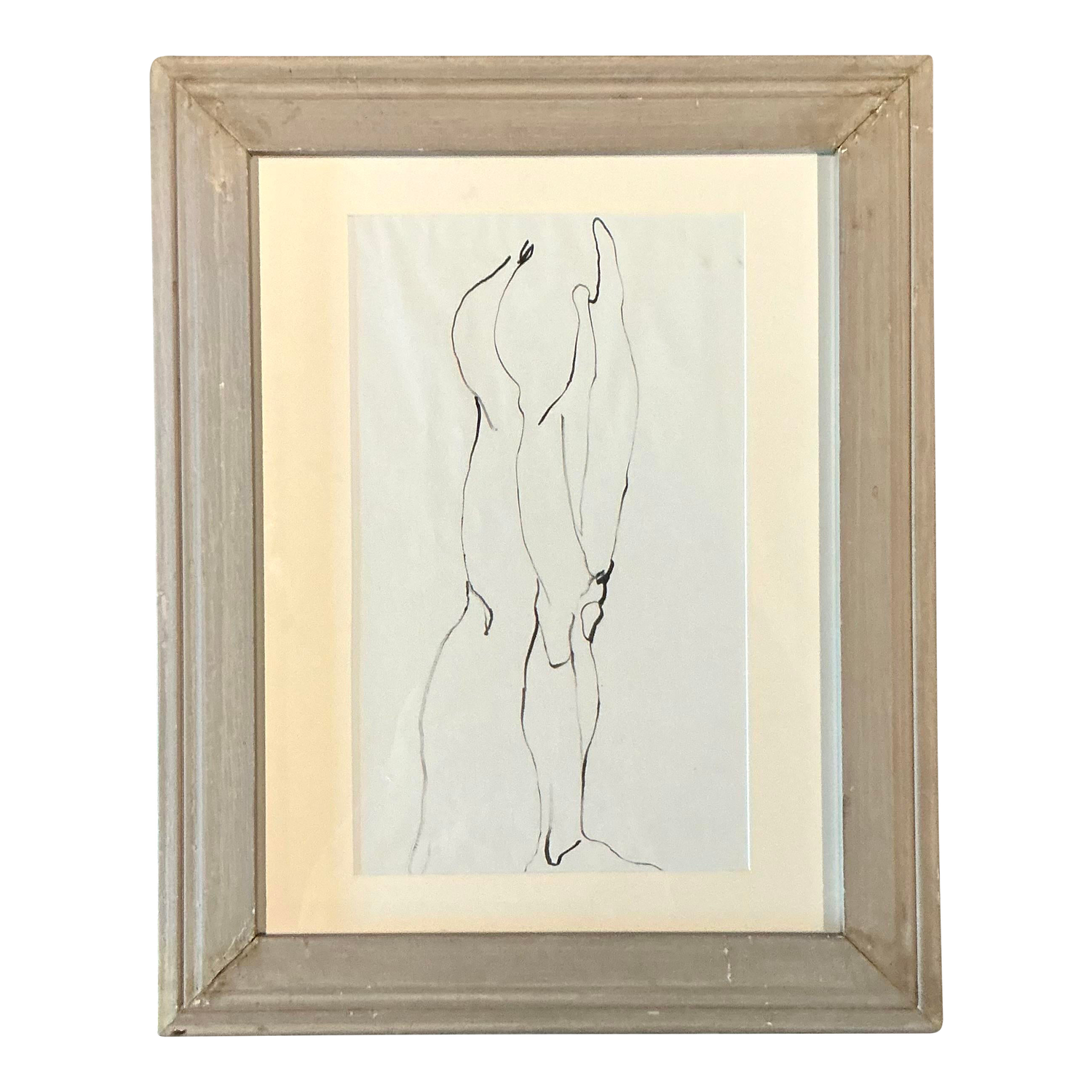 Vintage Boho Original Ink Line Drawing of Man - Top view