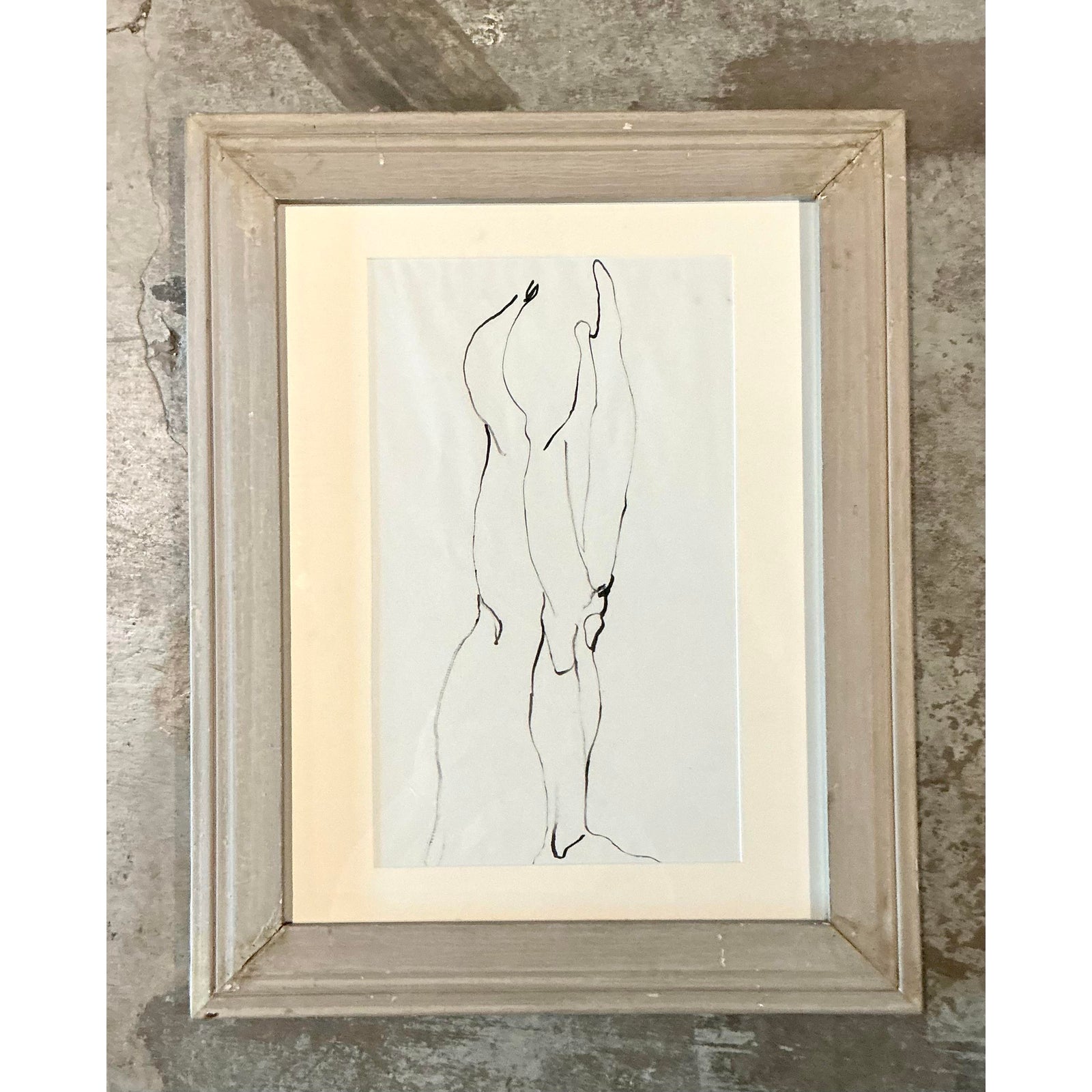 Vintage Boho Original Ink Line Drawing of Man