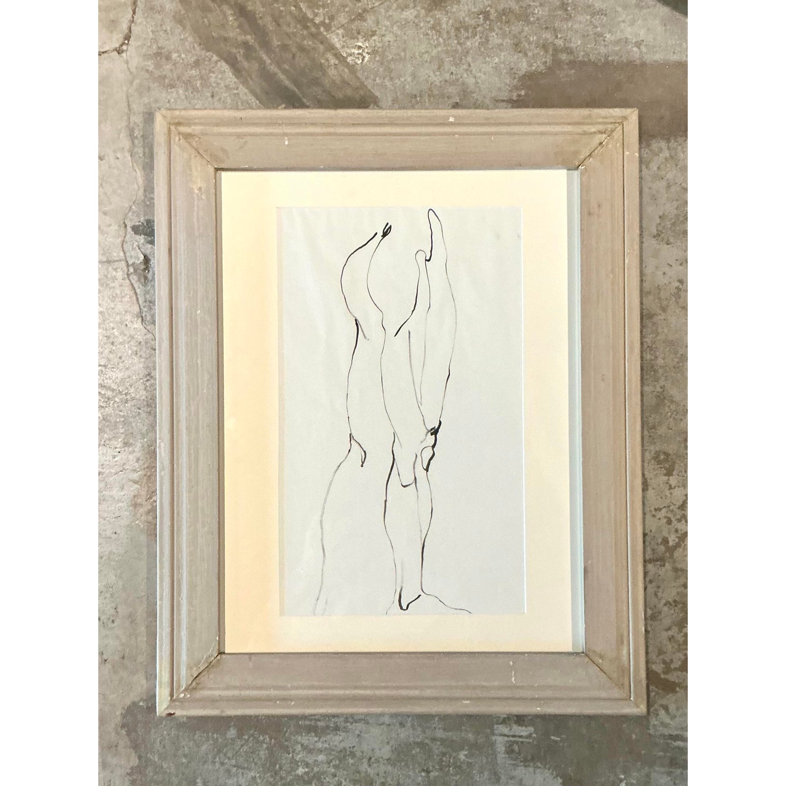 Vintage Boho Original Ink Line Drawing of Man - Detail view