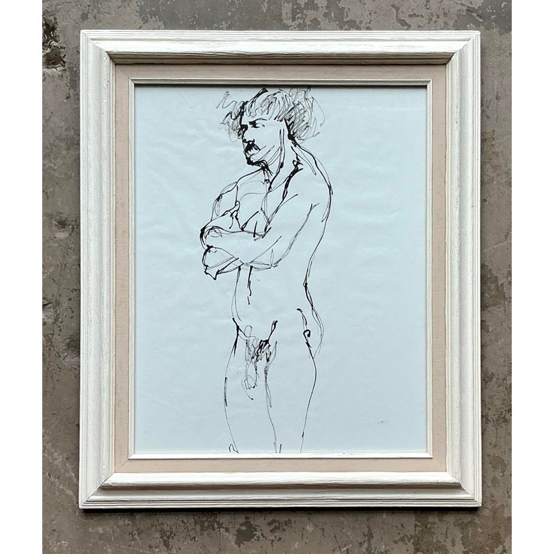 Vintage Boho Original Ink Sketch on Paper - Top view