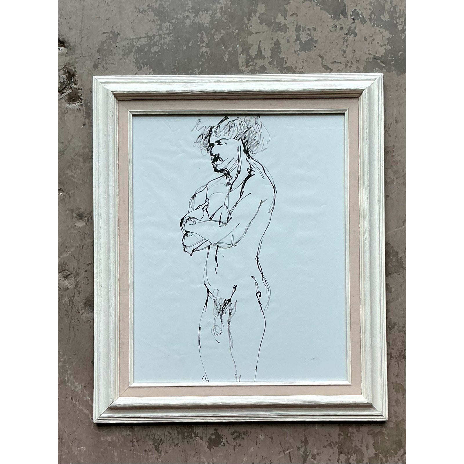 Vintage Boho Original Ink Sketch on Paper - Back view