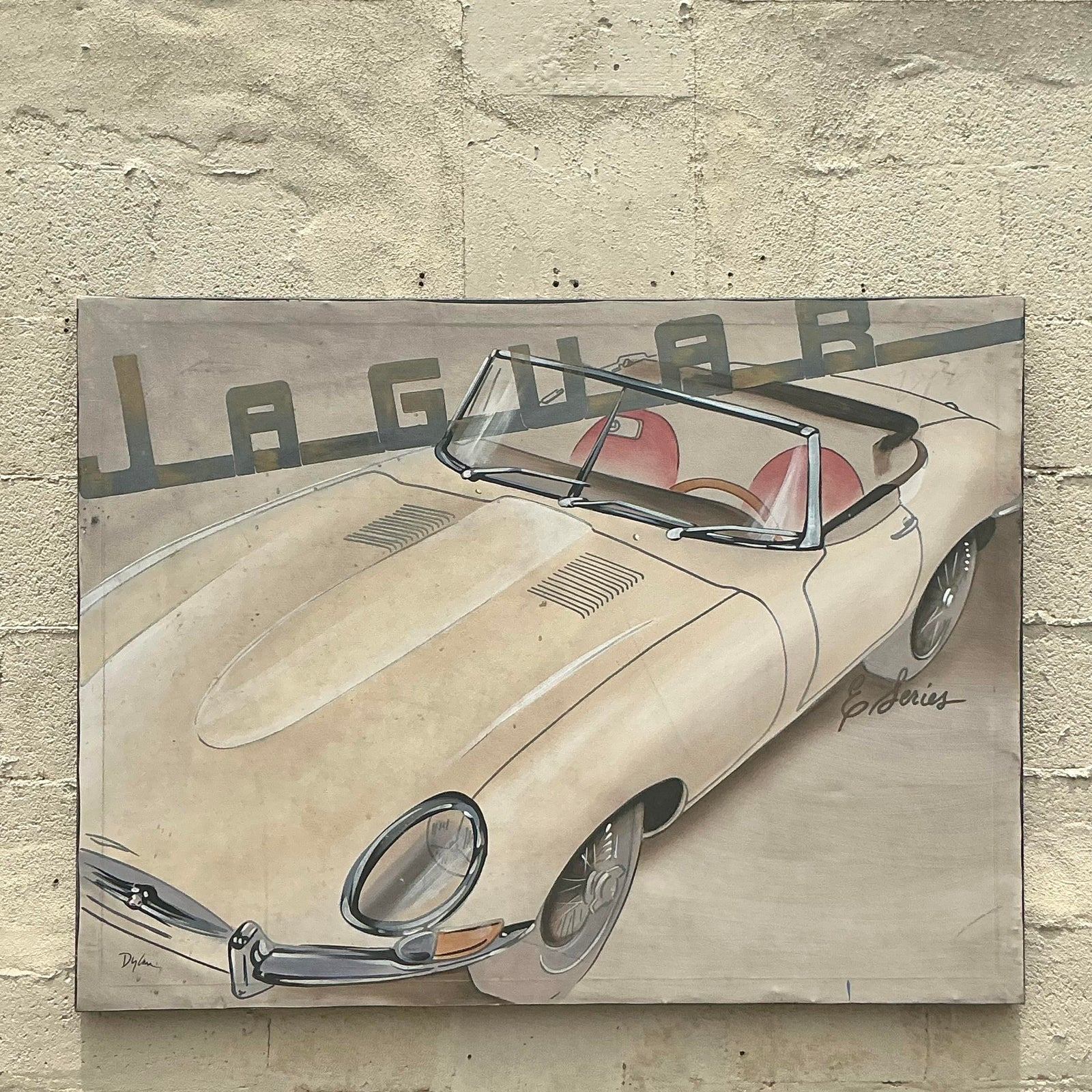 Vintage Boho Original Jaguar Oil Painting on Canvas - Side view