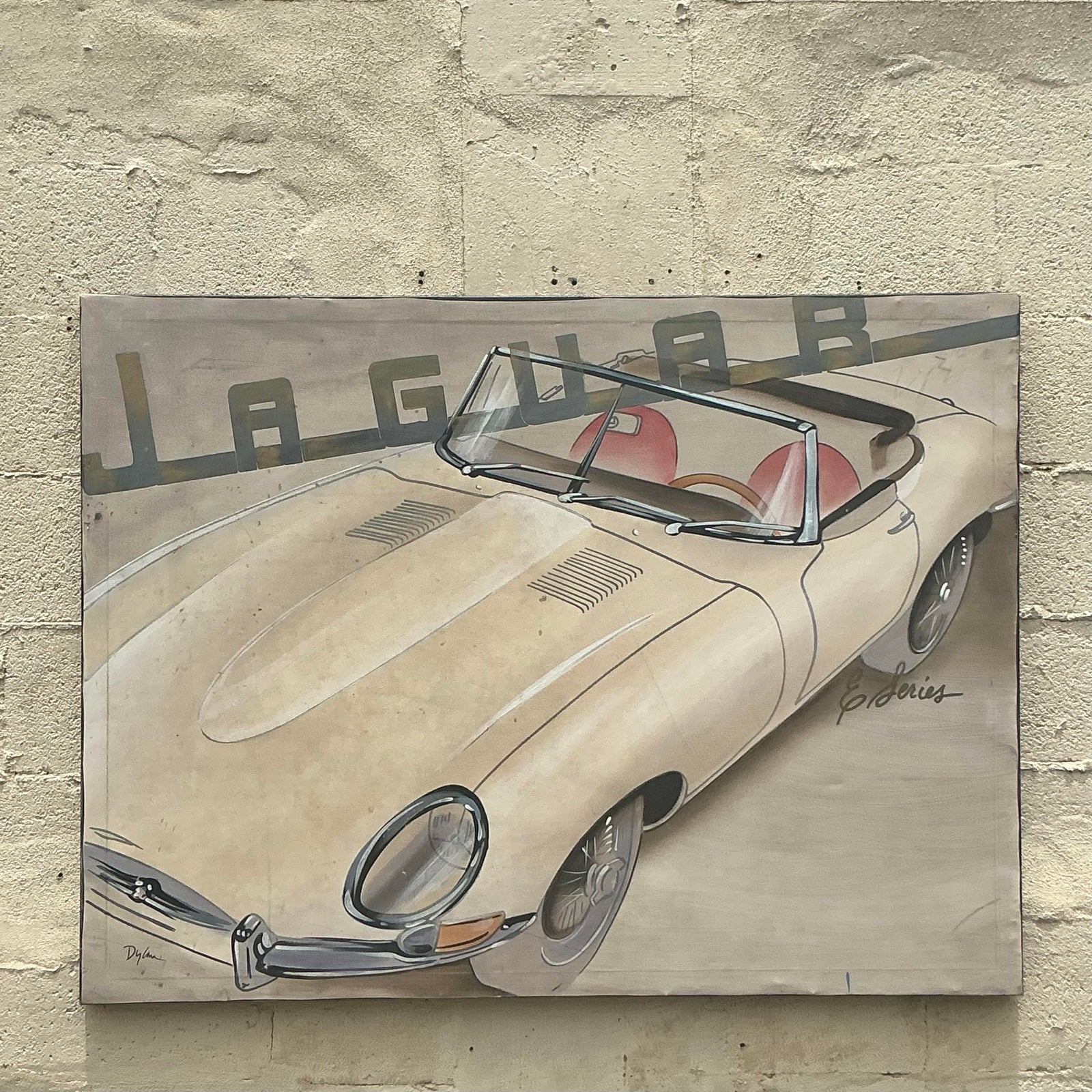 Vintage Boho Original Jaguar Oil Painting on Canvas - Detail view