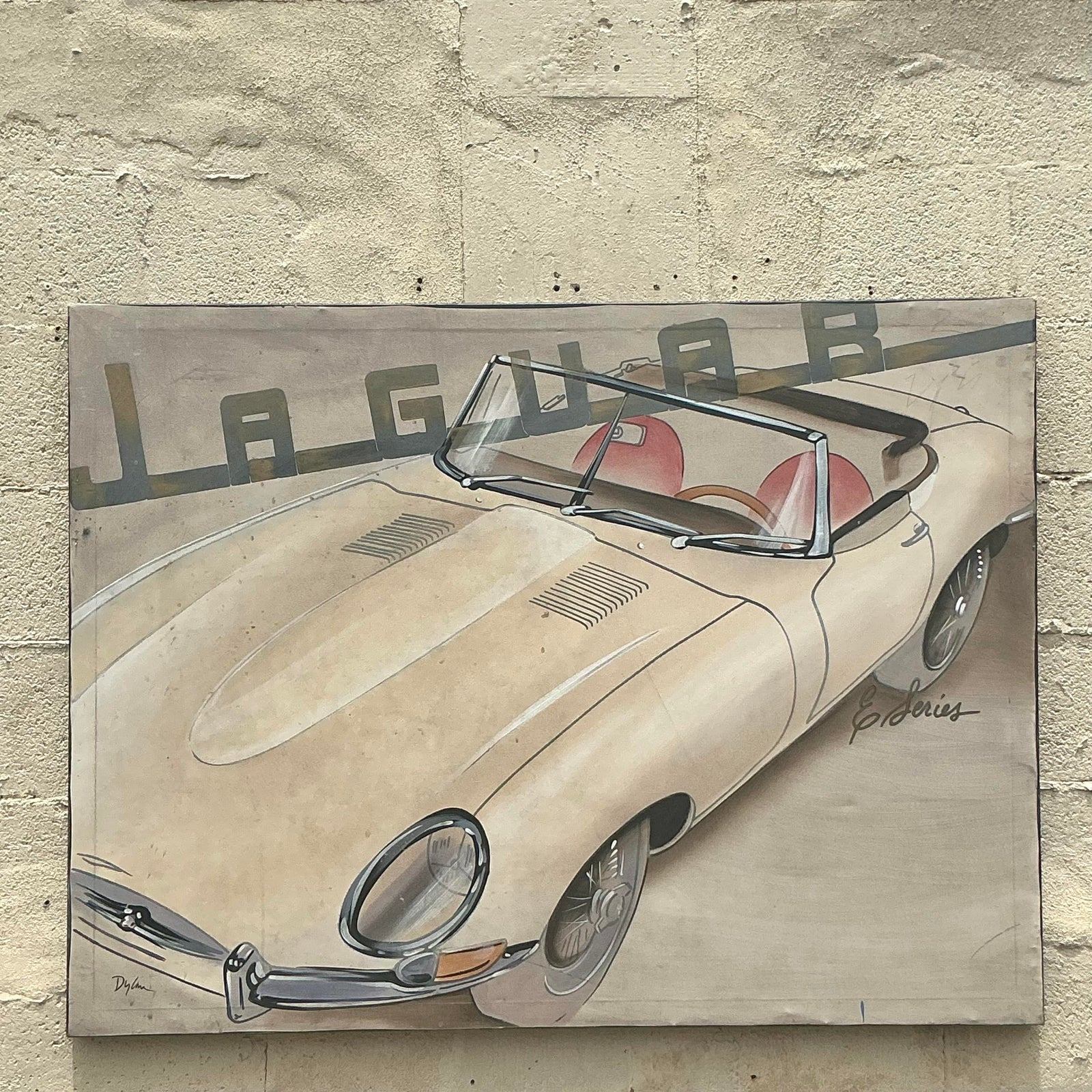 Vintage Boho Original Jaguar Oil Painting on Canvas - Back view