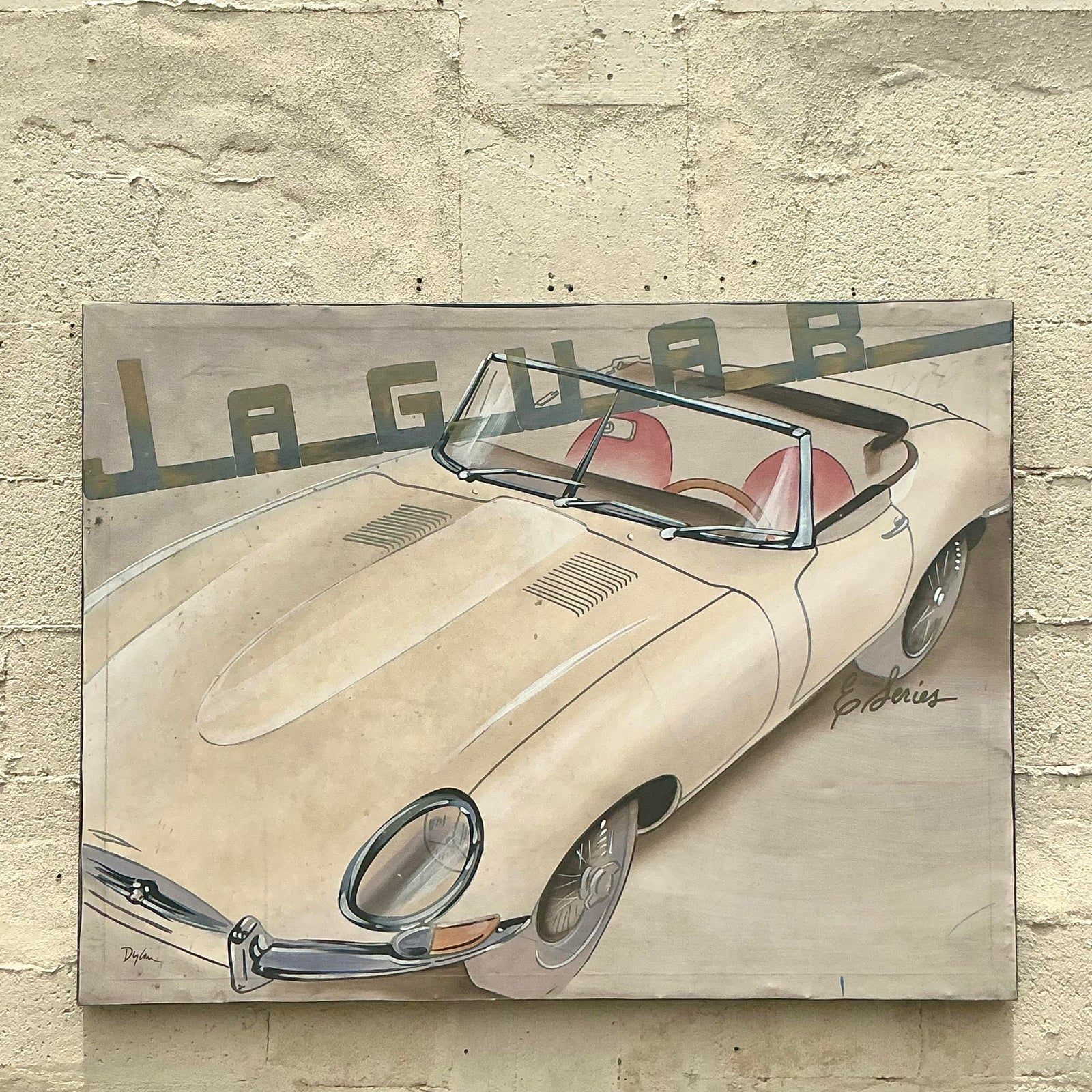 Vintage Boho Original Jaguar Oil Painting on Canvas - Top view