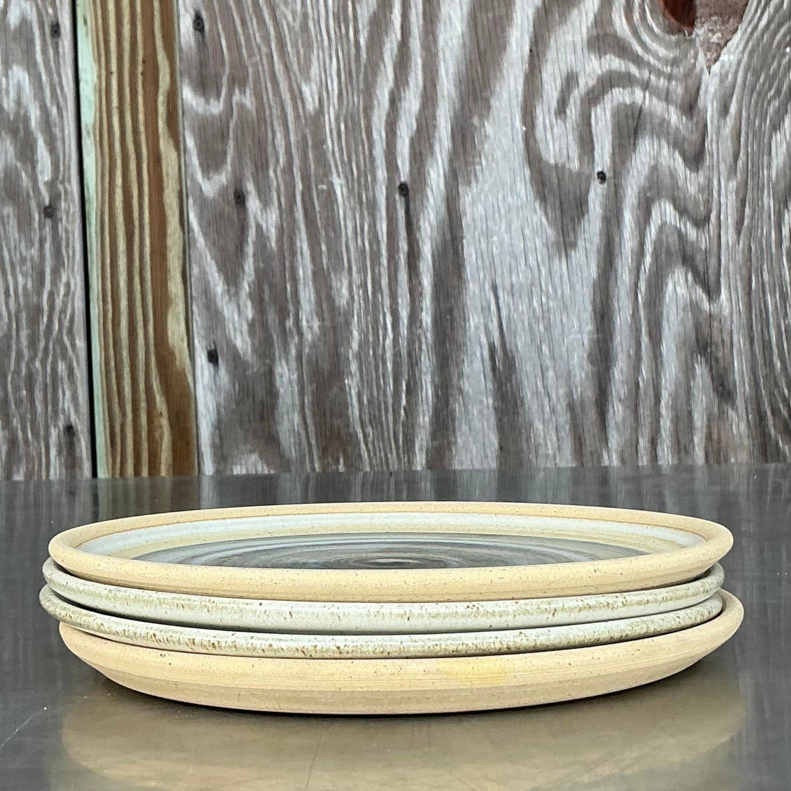Vintage Boho Original Jess Lord Studio Pottery Plates - Set of 4 - Top view