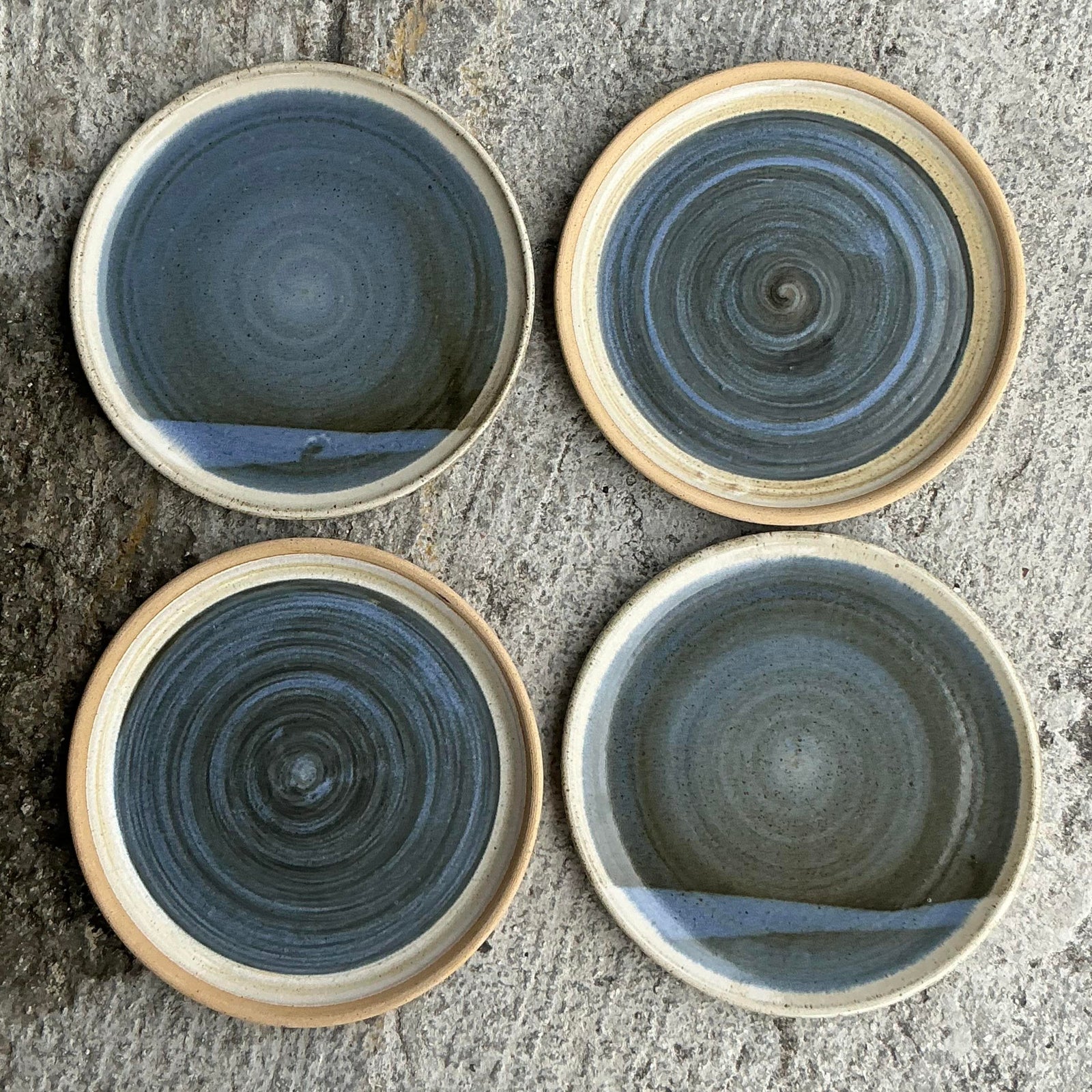 Vintage Boho Original Jess Lord Studio Pottery Plates - Set of 4 - Side view
