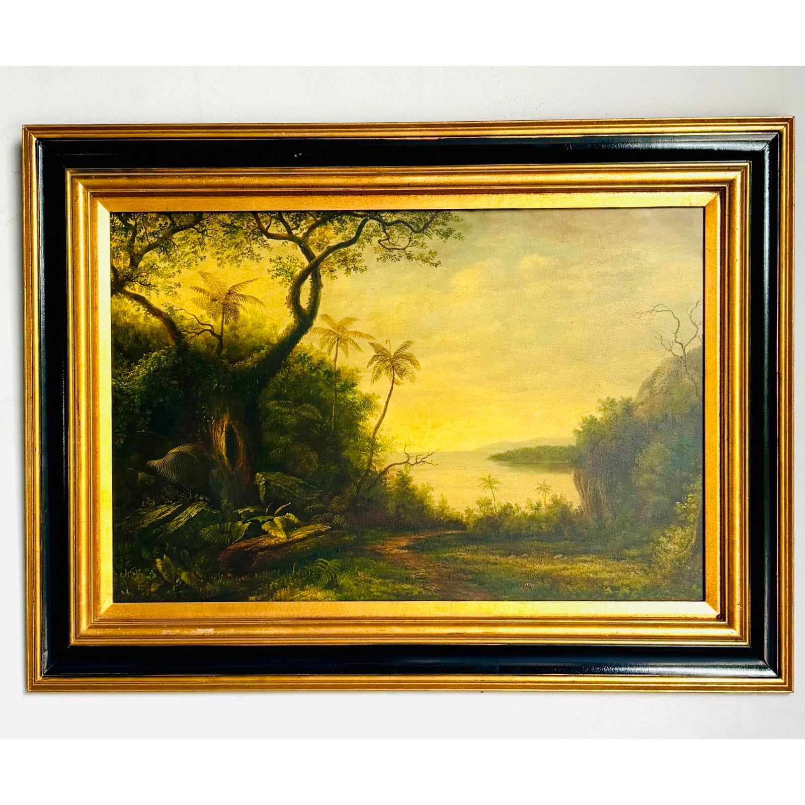 Vintage Boho Original Landscape Oil on Canvas - Detail view