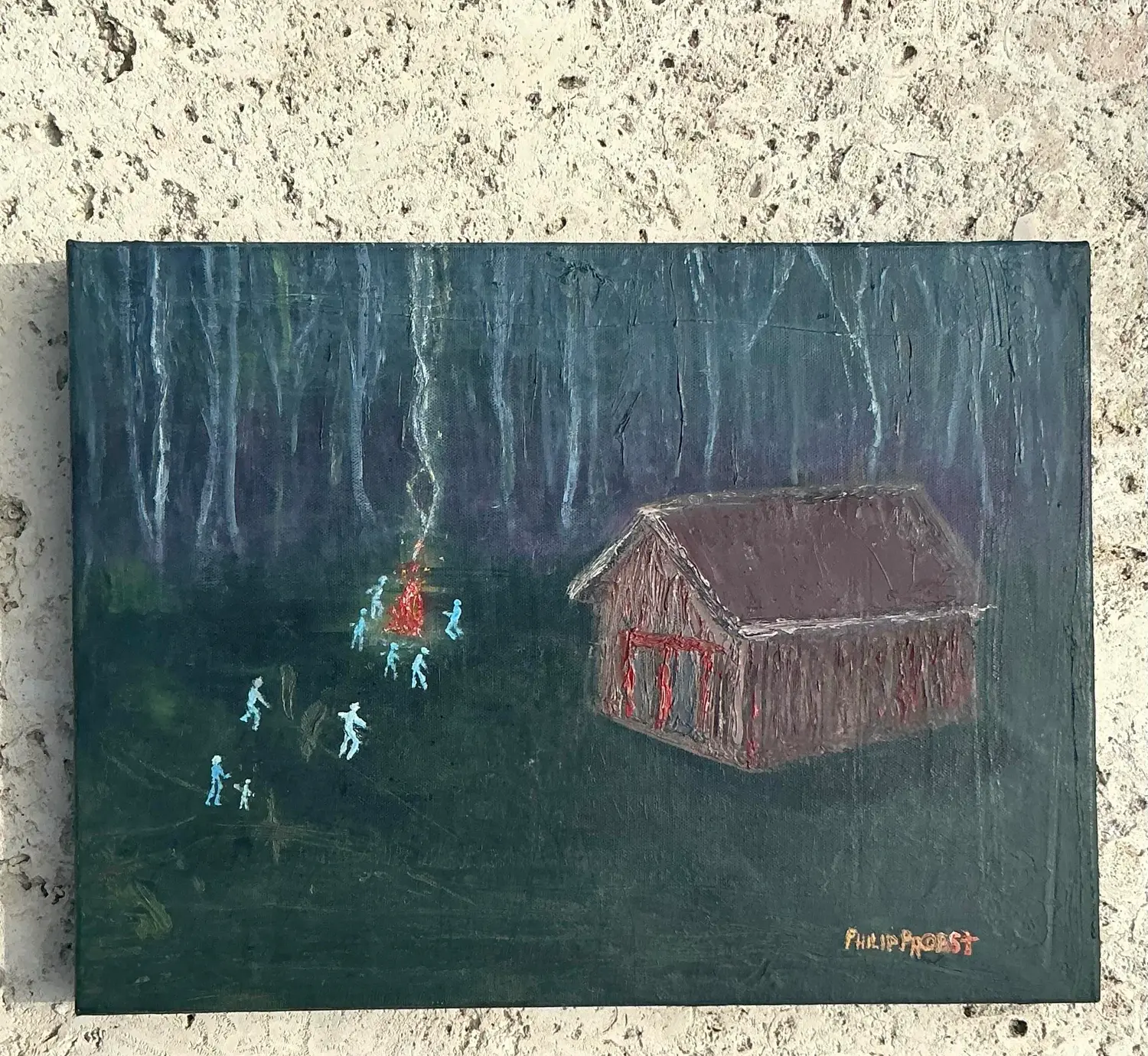 Vintage Boho Original Landscape Oil Painting on Canvas - Top view