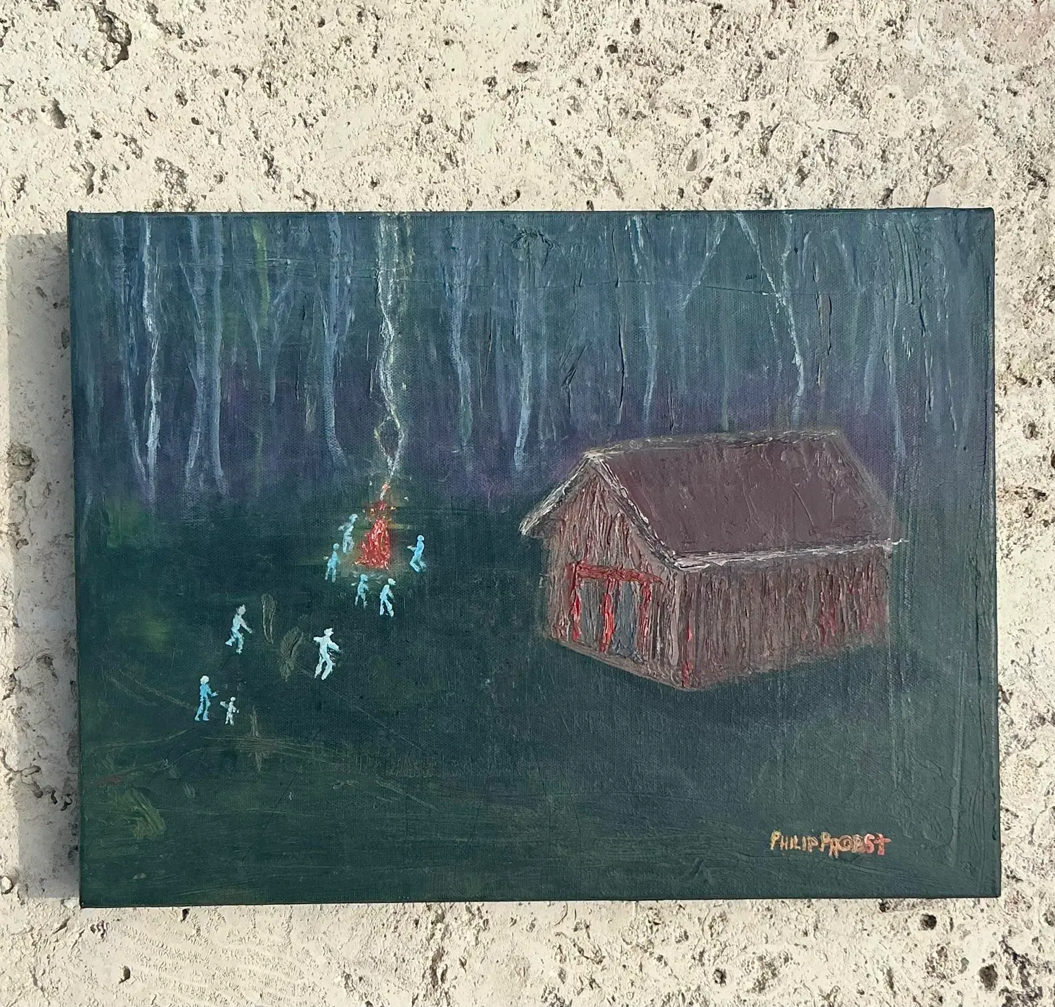 Vintage Boho Original Landscape Oil Painting on Canvas - Detail view