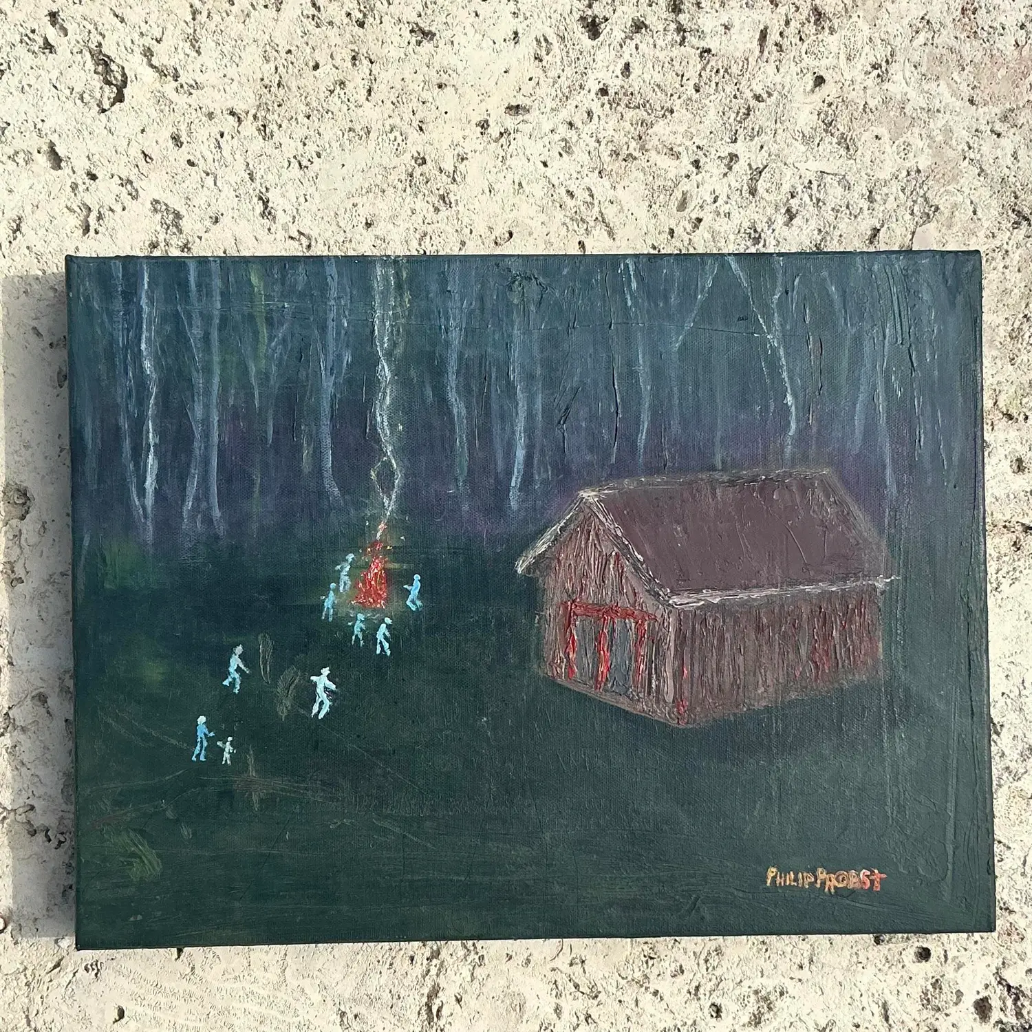 Vintage Boho Original Landscape Oil Painting on Canvas - Side view