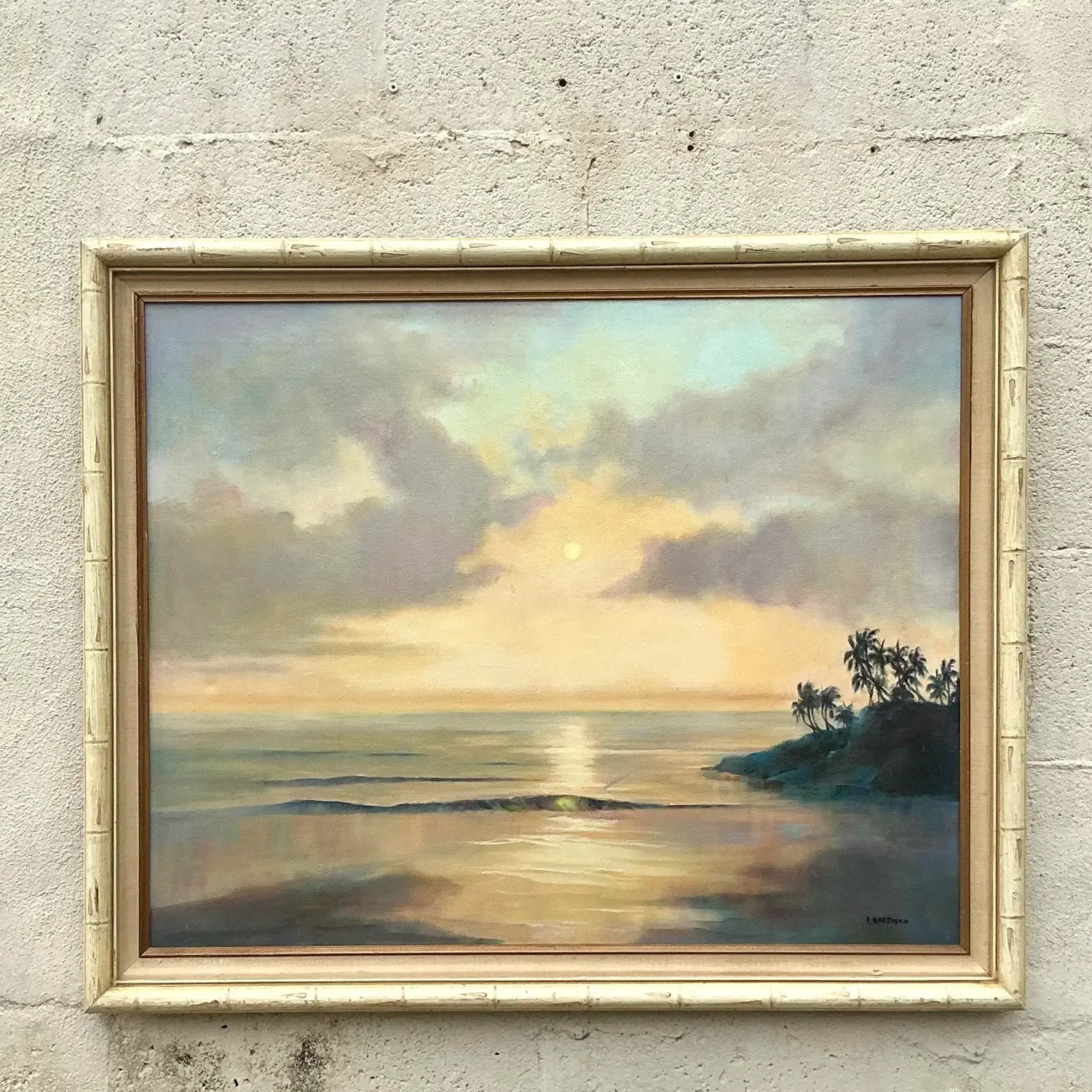 Vintage Boho Original Landscape Oil Painting on Canvas - Top view