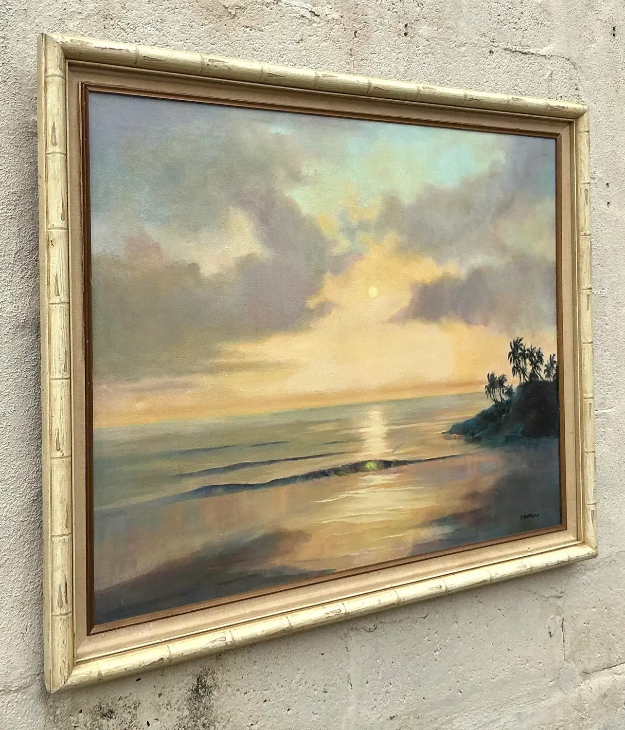 Vintage Boho Original Landscape Oil Painting on Canvas - Back view