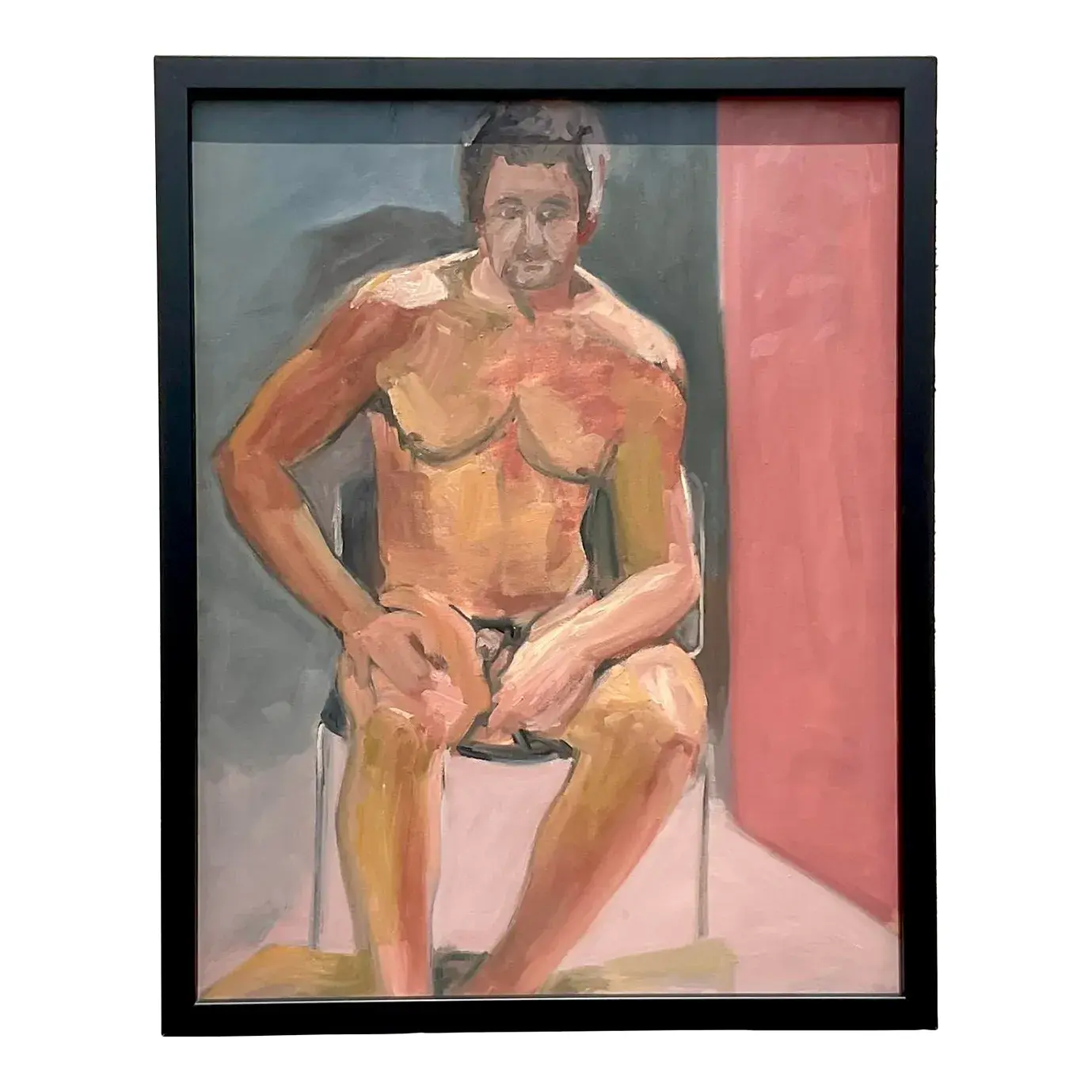 Vintage Boho Original Male Nude Painting on Canvas