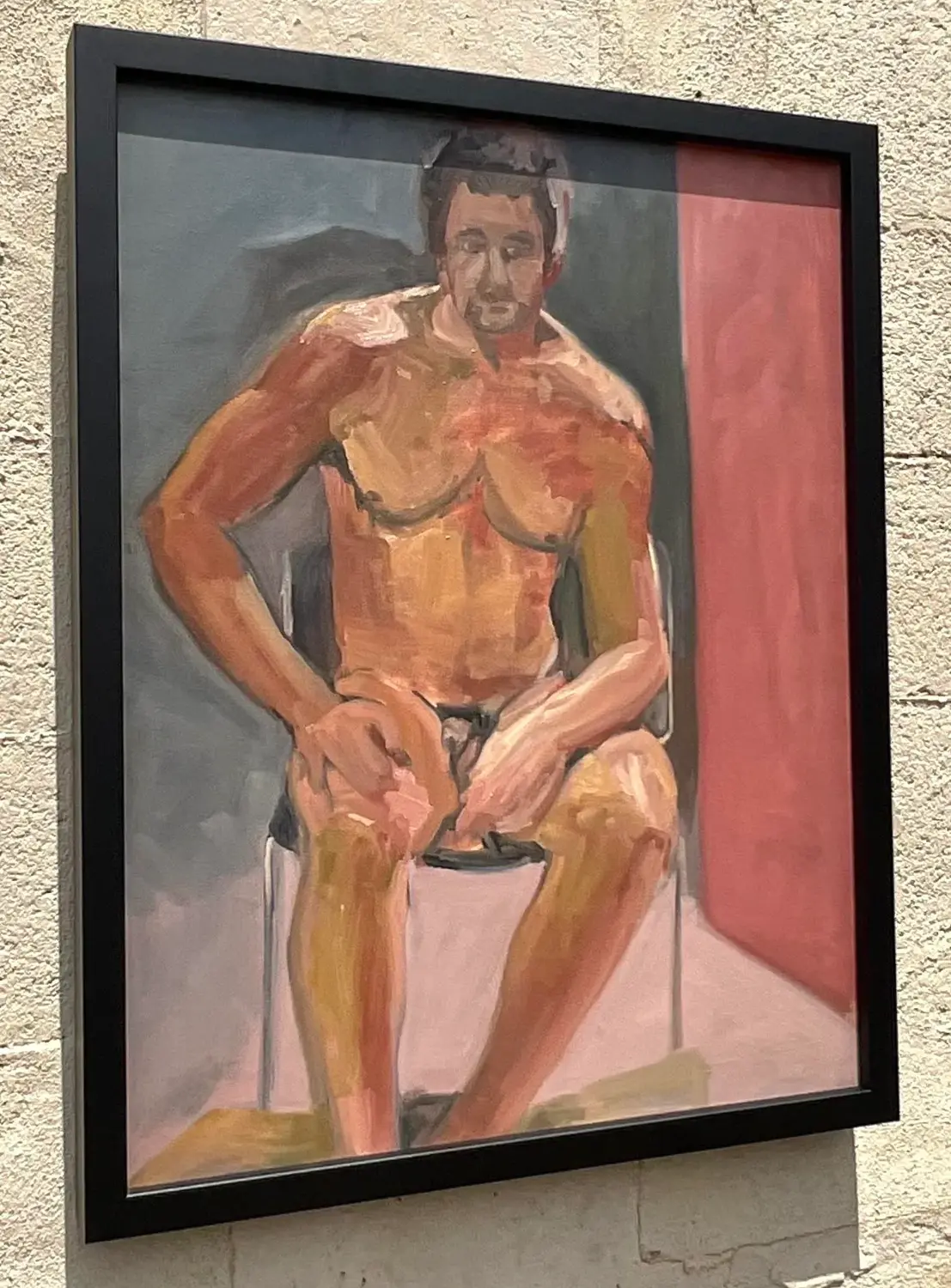 Vintage Boho Original Male Nude Painting on Canvas - Top view