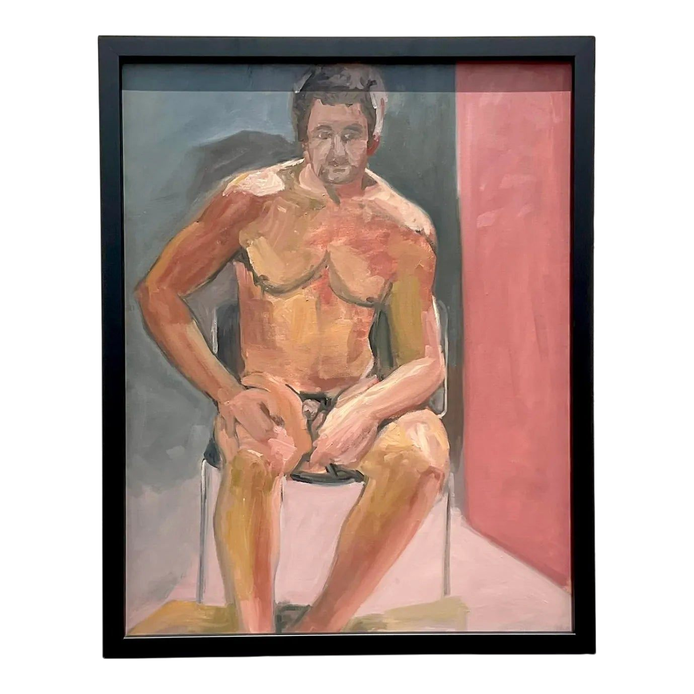 Vintage Boho Original Male Nude Painting on Canvas