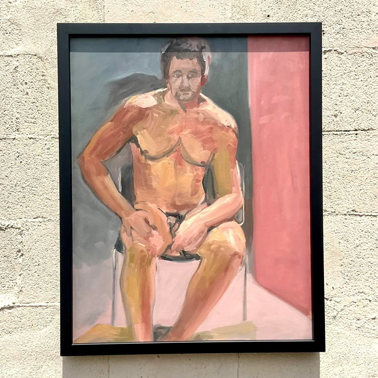 Vintage Boho Original Male Nude Painting on Canvas - Detail view