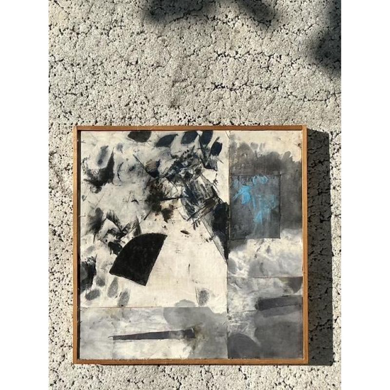 Vintage Boho Original Mixed Media Oil Painting on Canvas - Back view