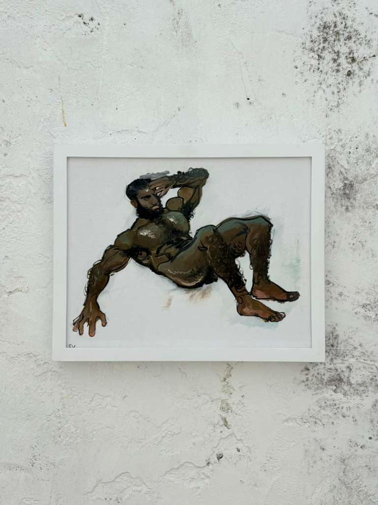 Vintage Boho Original Nude Figurative Oil on Board - Top view