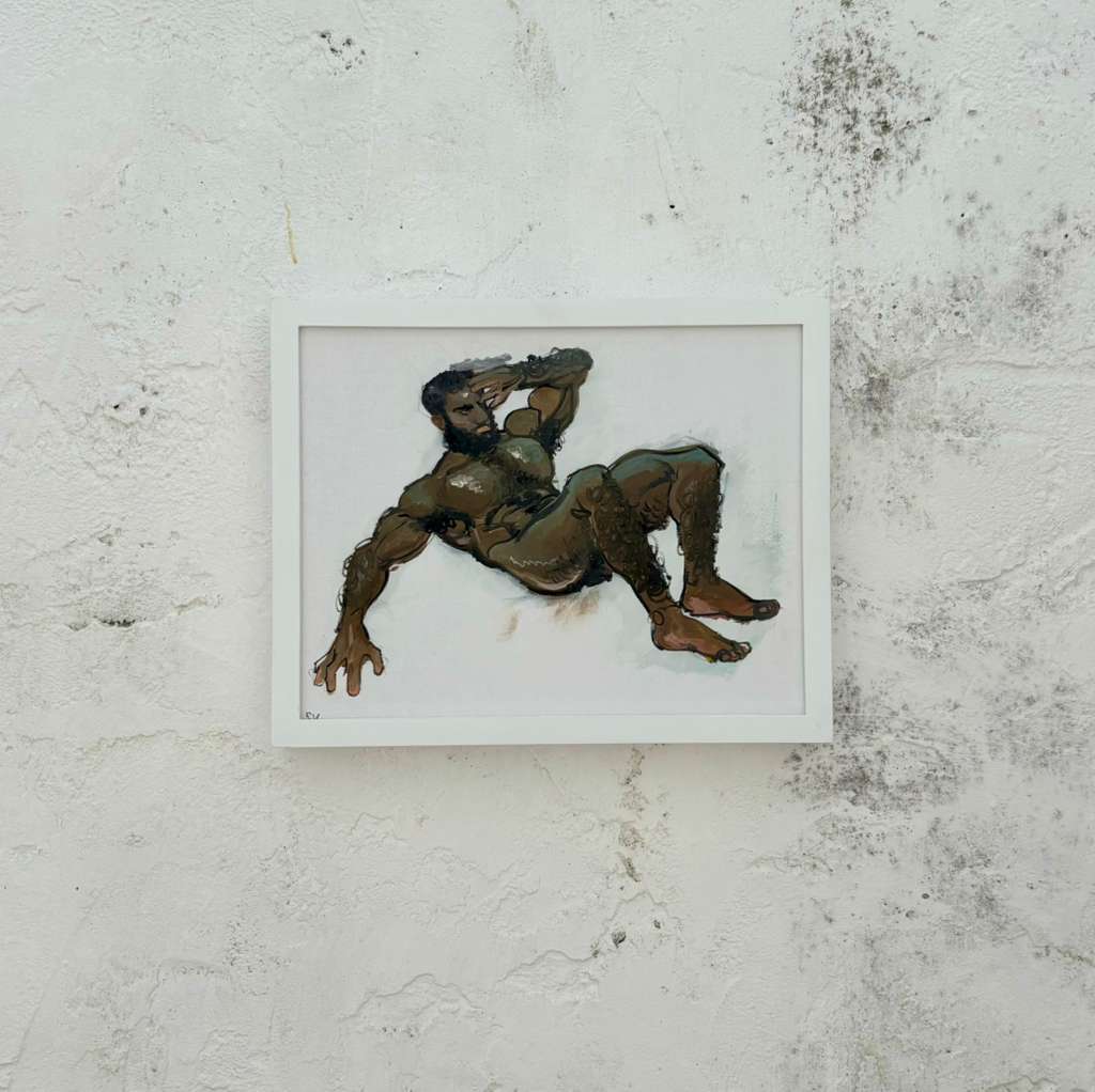 Vintage Boho Original Nude Figurative Oil on Board - Side view