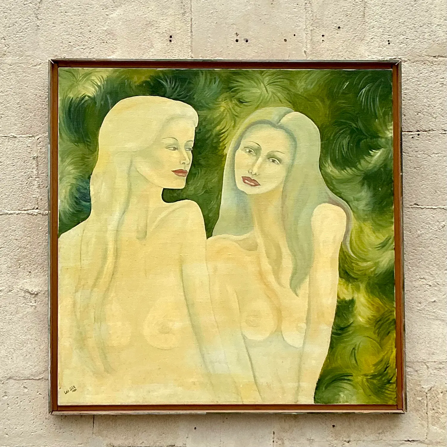 Vintage Boho Original Nude Figurative Oil Painting on Canvas - Top view