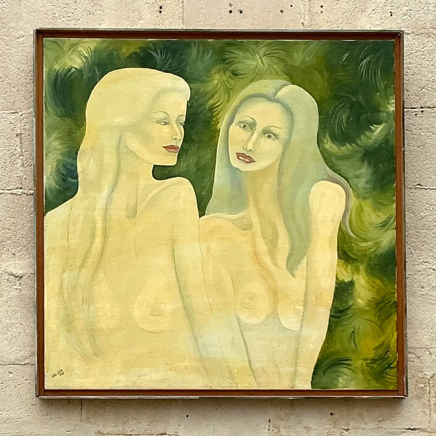 Vintage Boho Original Nude Figurative Oil Painting on Canvas - Detail view