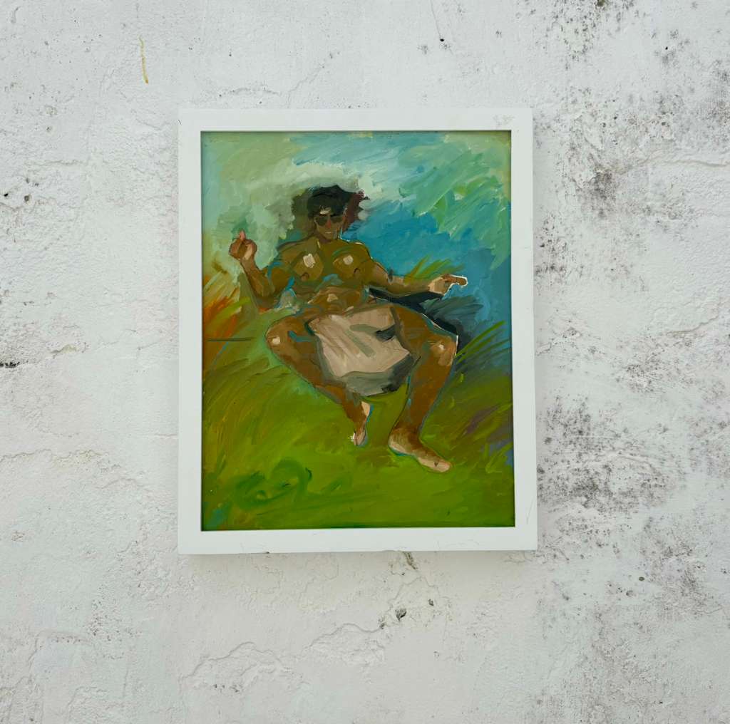 Vintage Boho Original Oil Figurative On Board - Detail view