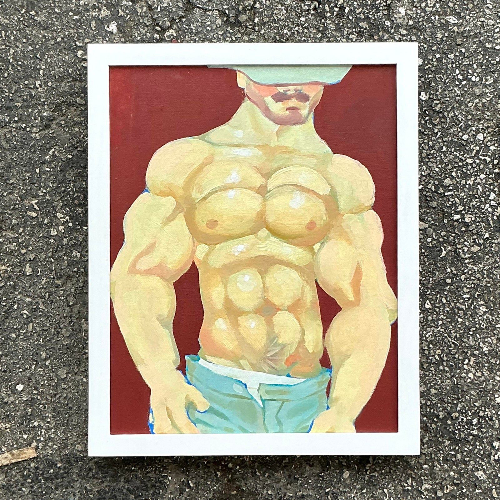 Vintage Boho Original Oil Figurative Painting on Board - Top view