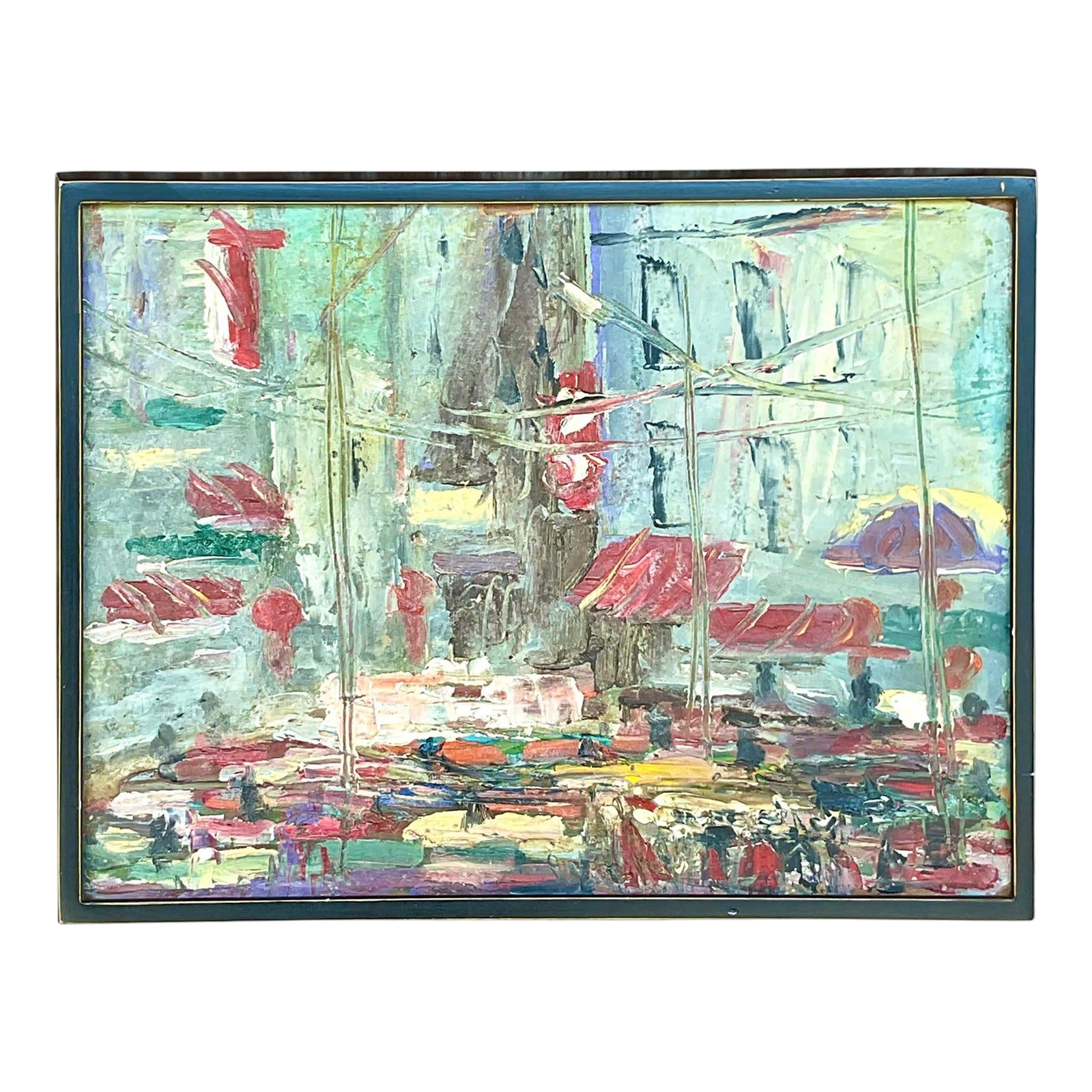 Vintage Boho Original Oil Impasto Abstract Expressionist Painting