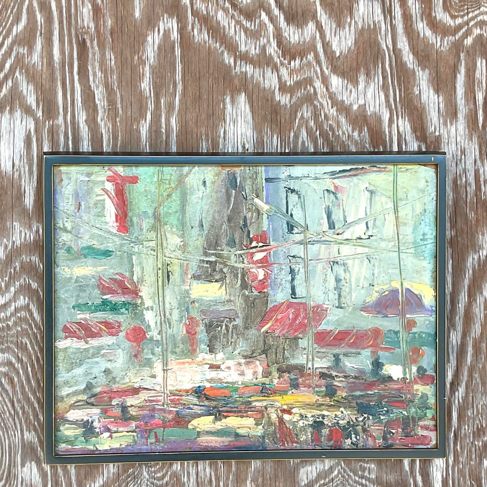 Vintage Boho Original Oil Impasto Abstract Expressionist Painting - Detail view