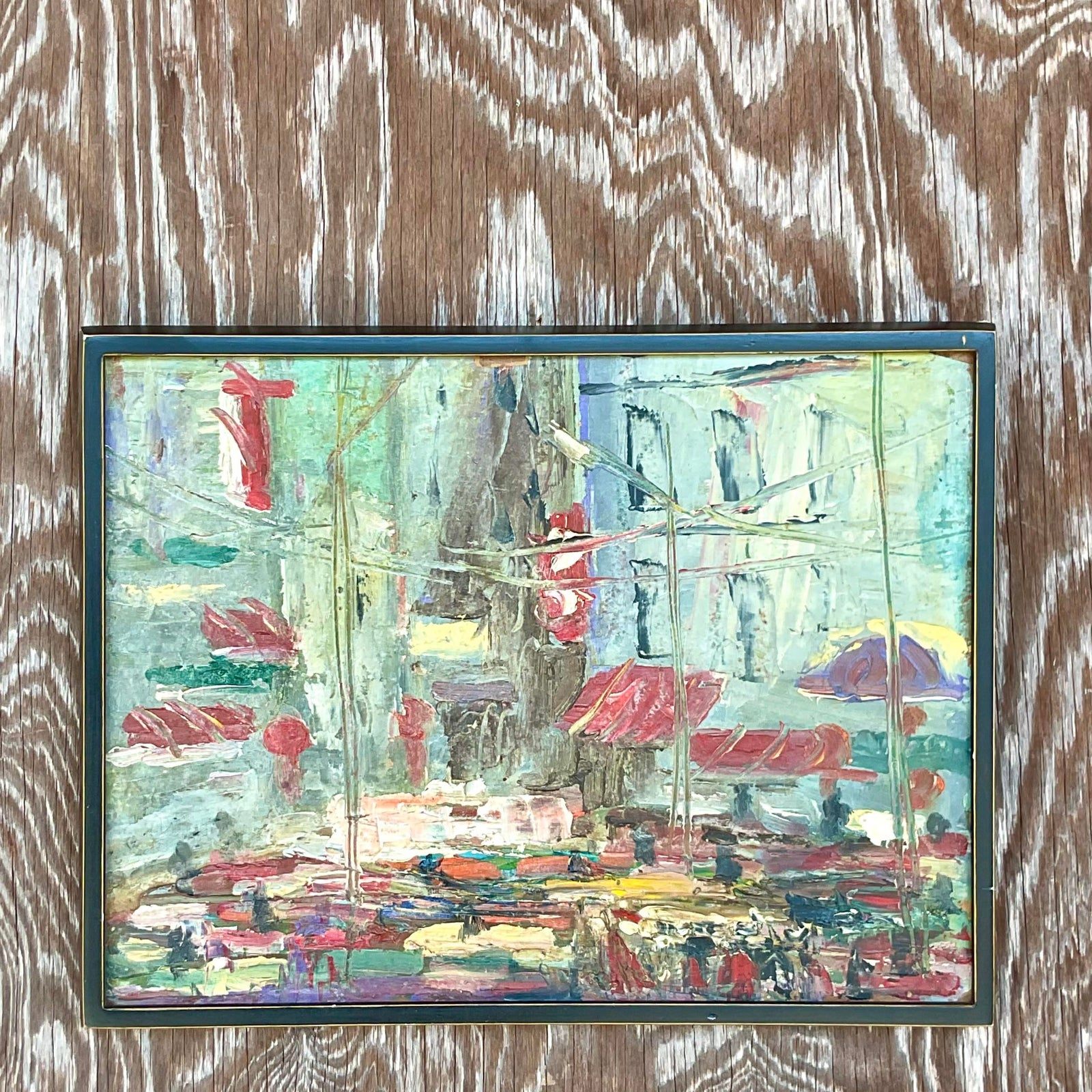 Vintage Boho Original Oil Impasto Abstract Expressionist Painting - Side view