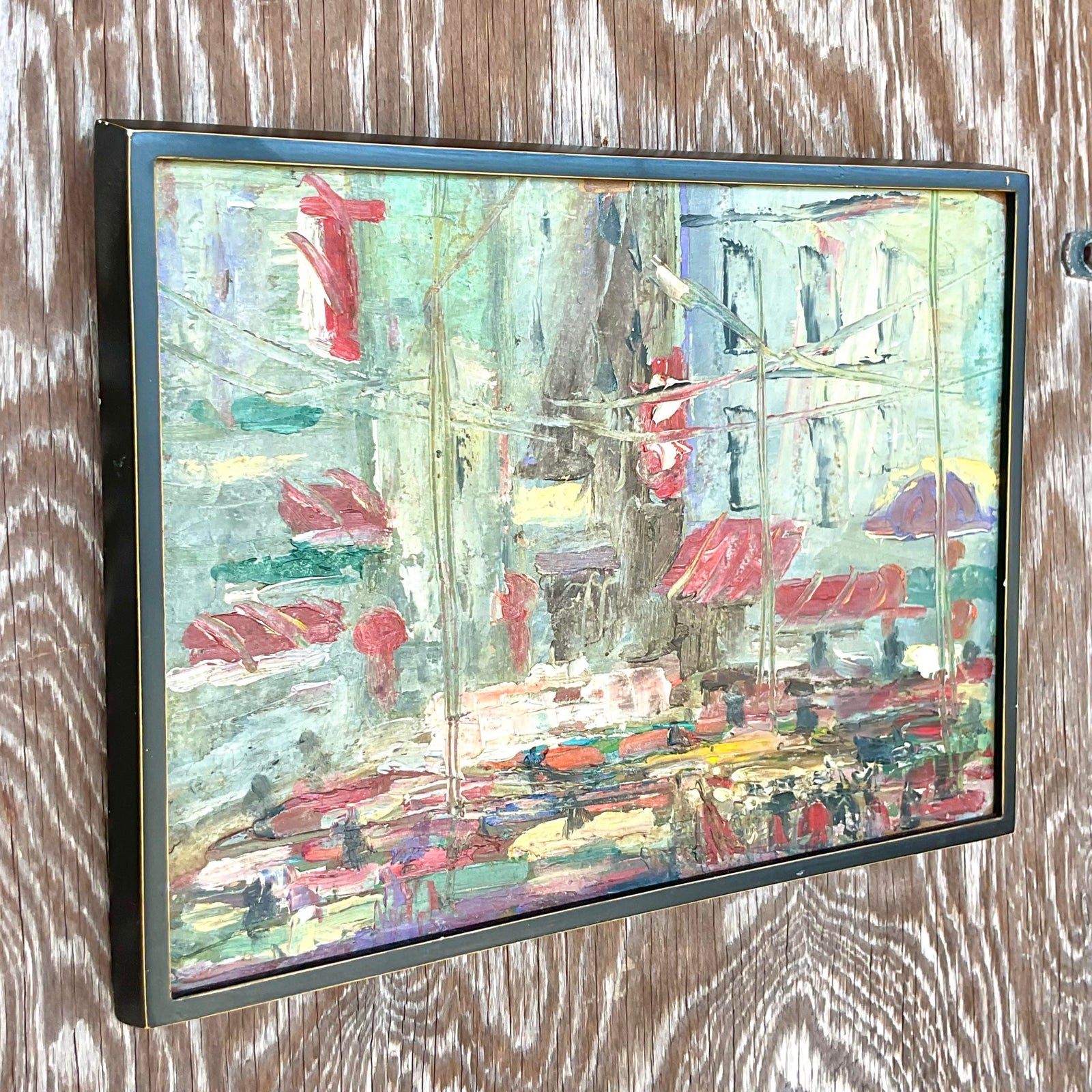 Vintage Boho Original Oil Impasto Abstract Expressionist Painting - Back view