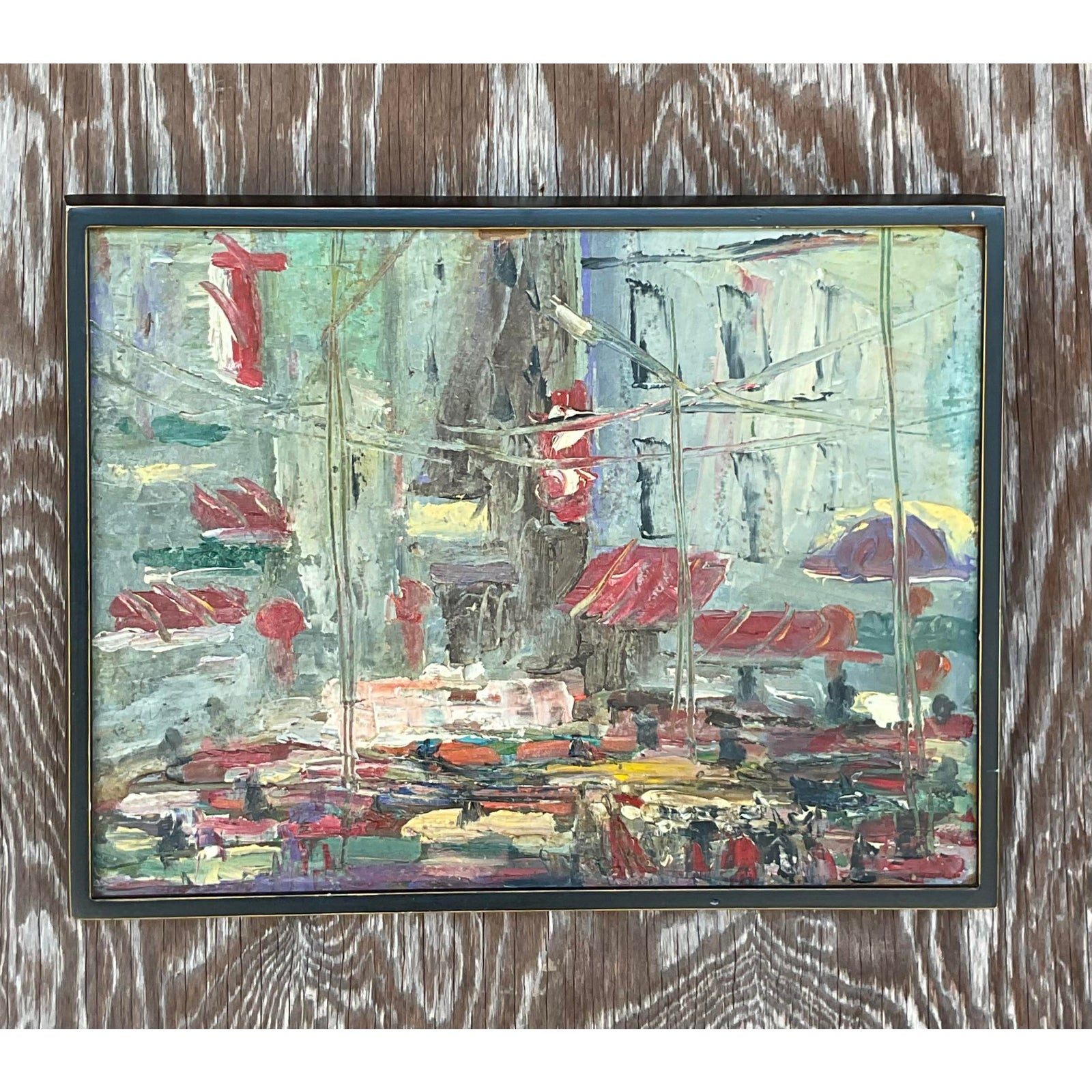 Vintage Boho Original Oil Impasto Abstract Expressionist Painting - Top view
