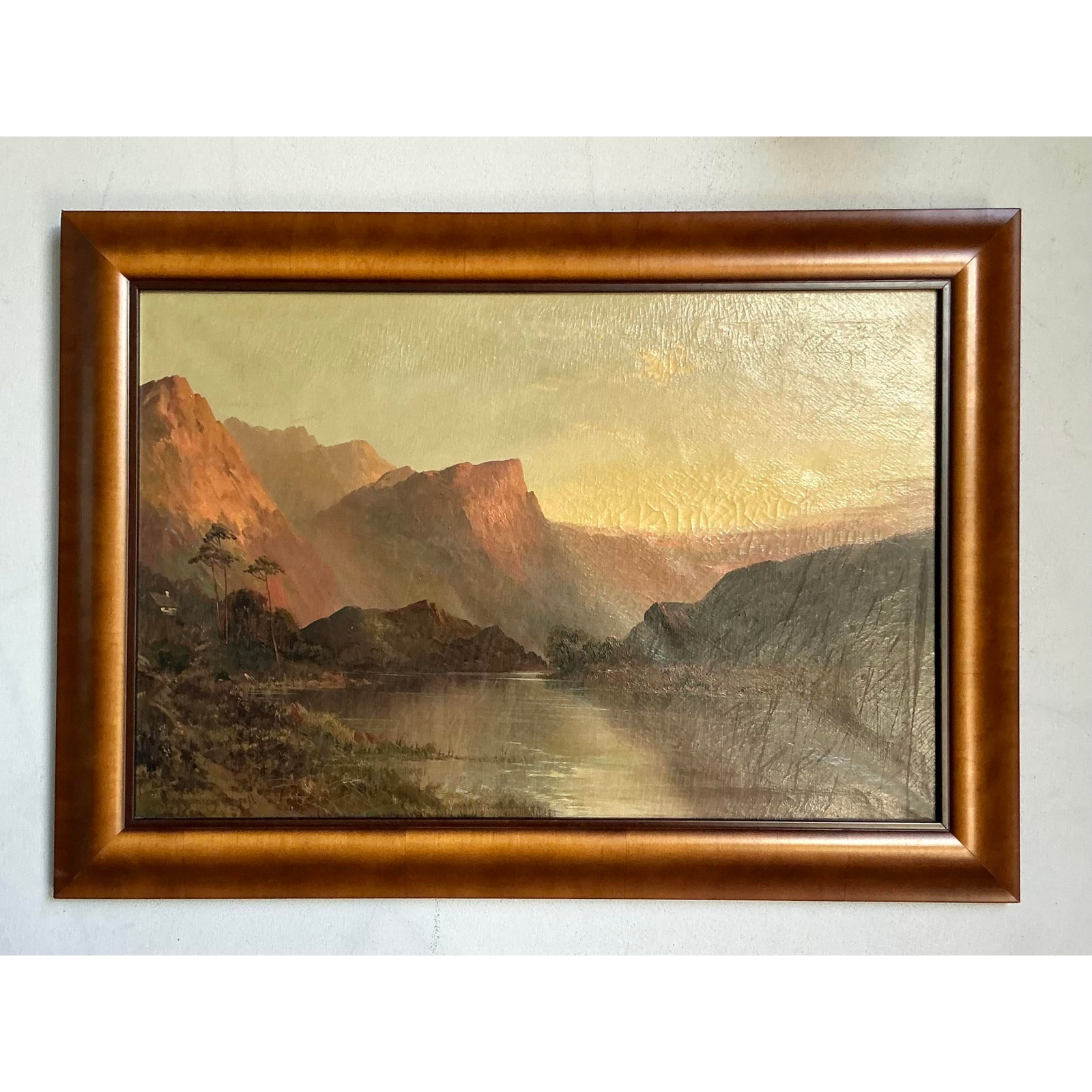 Vintage Boho Original Oil Landscape on Canvas - Top view
