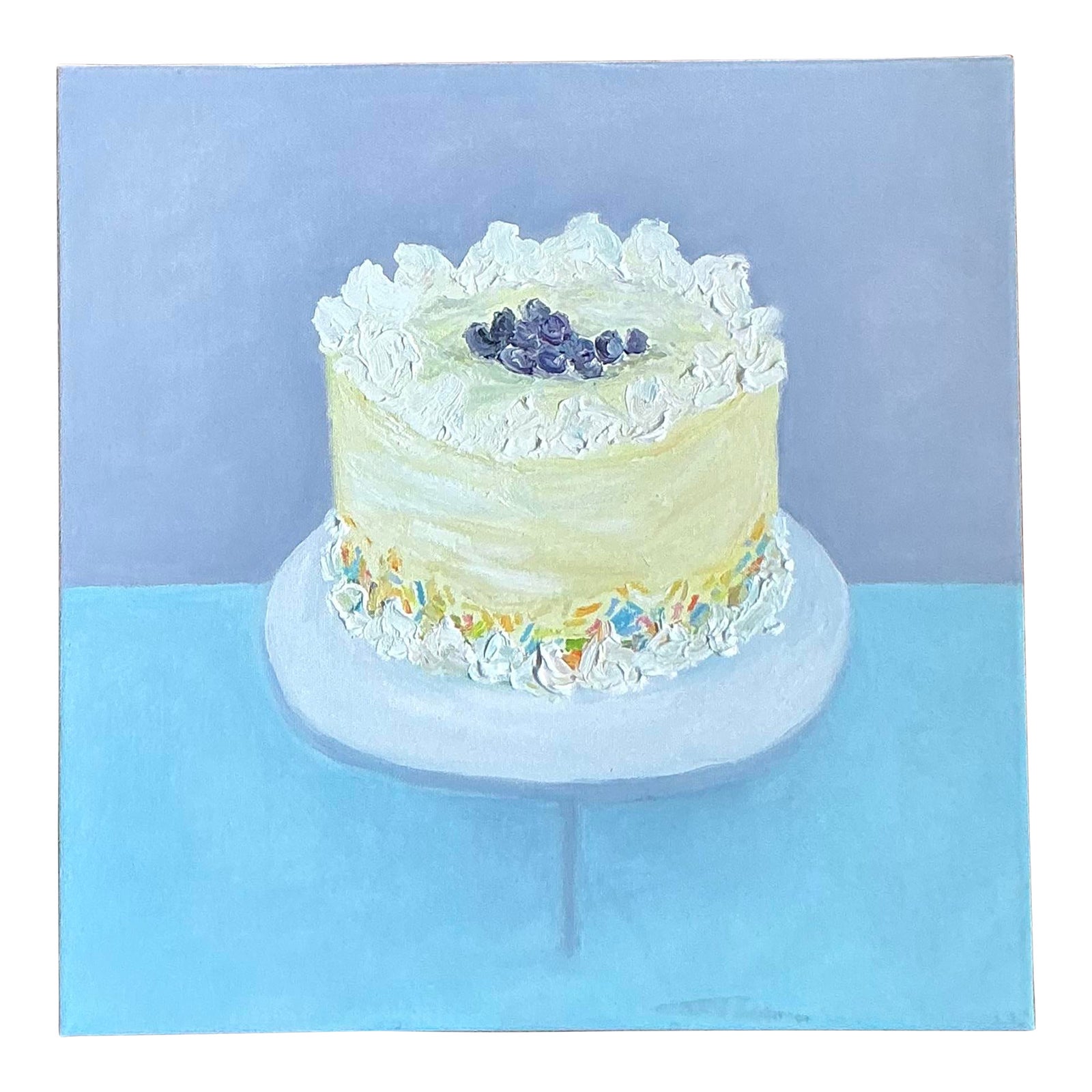 Vintage Boho Original Oil Painting of Cake