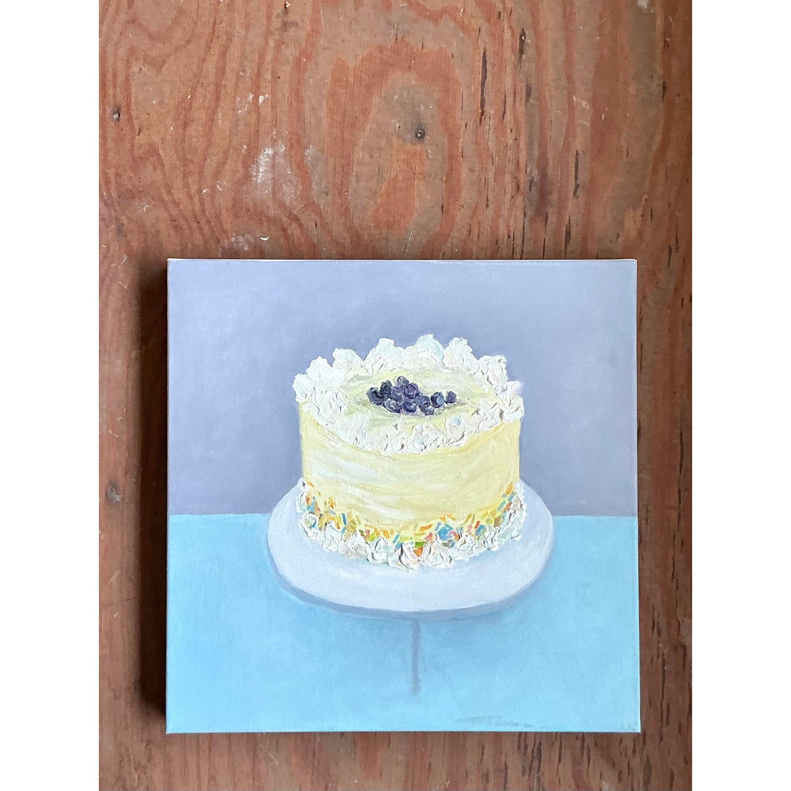 Vintage Boho Original Oil Painting of Cake - Detail view