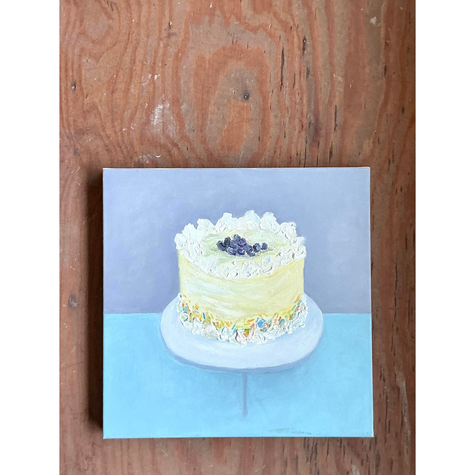 Vintage Boho Original Oil Painting of Cake - Side view