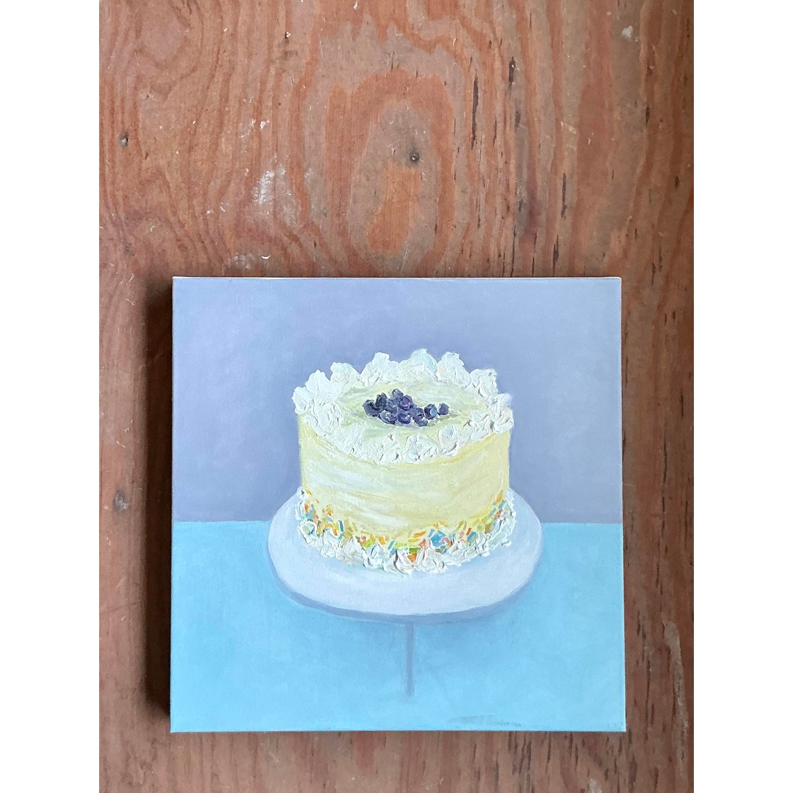 Vintage Boho Original Oil Painting of Cake - Top view